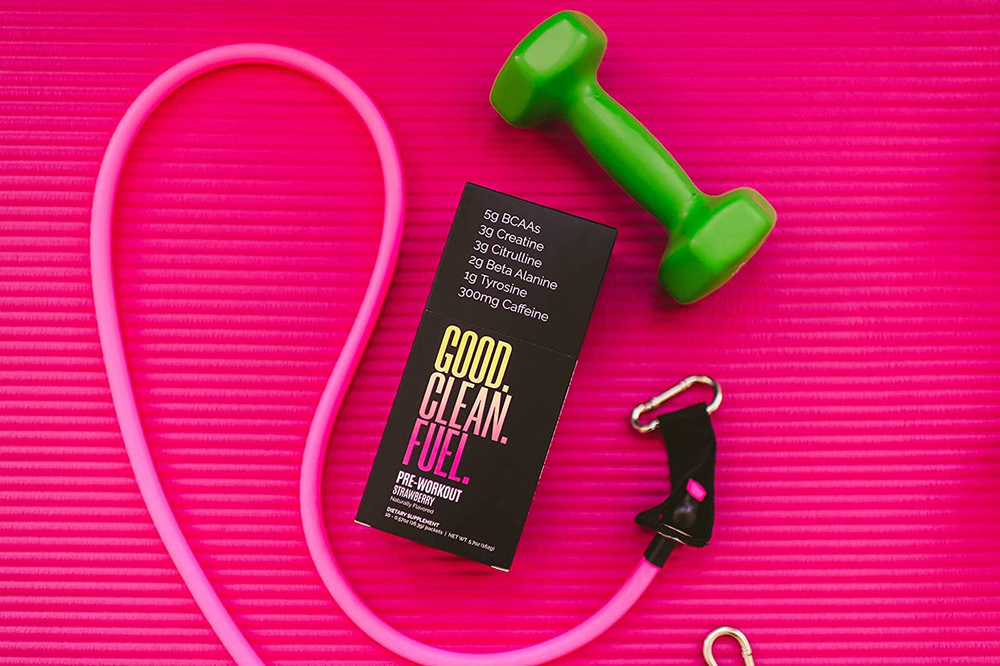 Good Clean Fuel Pre-Workout | Caffeine | BCAAs | Beta Alanine | Creatine | Tyrosine | Citrulline | No Sugar or Artificial Sweeteners | Strawberry Flavor | 10 Stick Packs