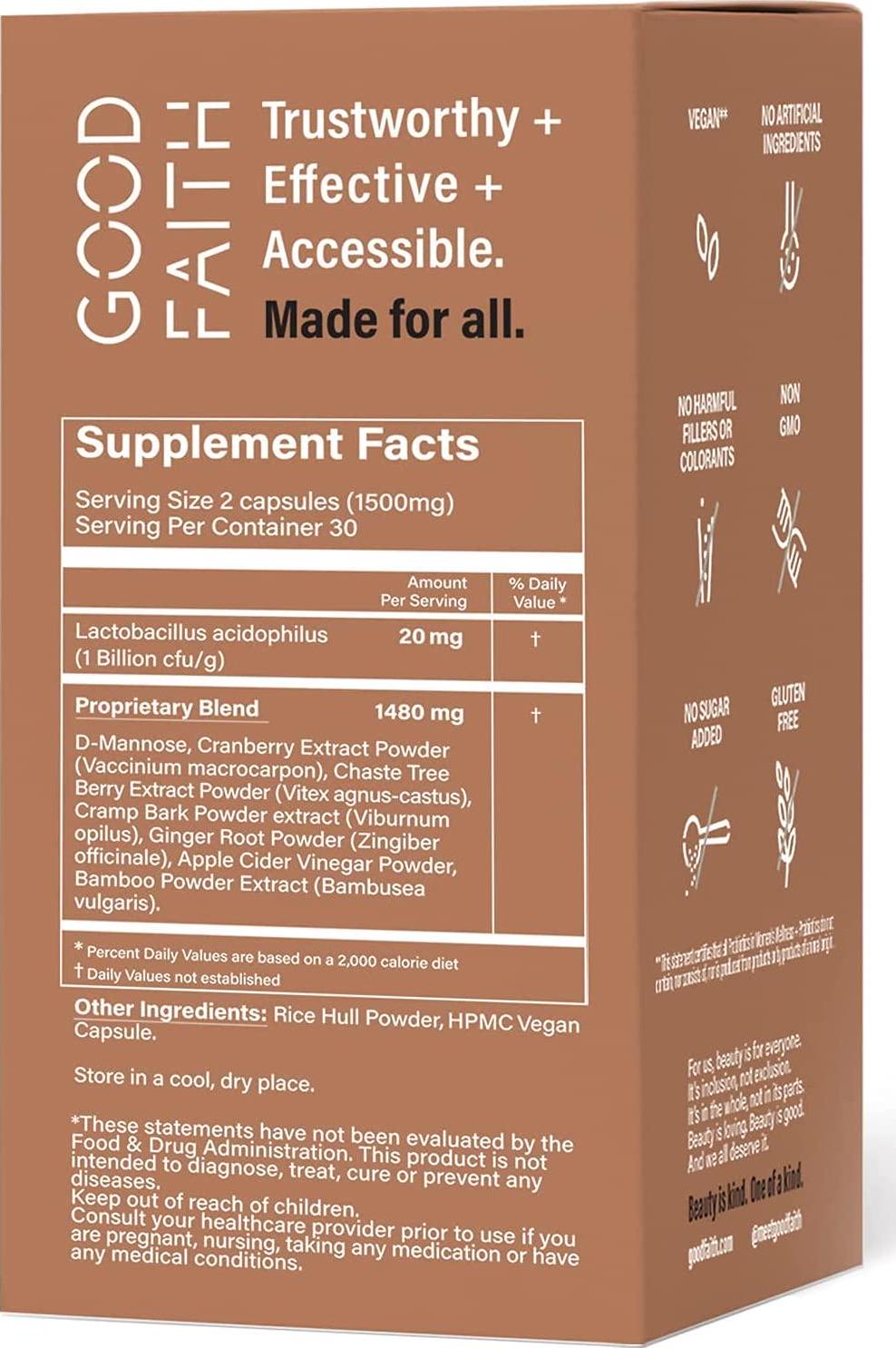 Good Faith - Women’s Wellness with Probiotics - 60 Capsules - Vaginal Health Probiotic - Promotes a Healthy Gut - Balances Vaginal Flora - Vegan