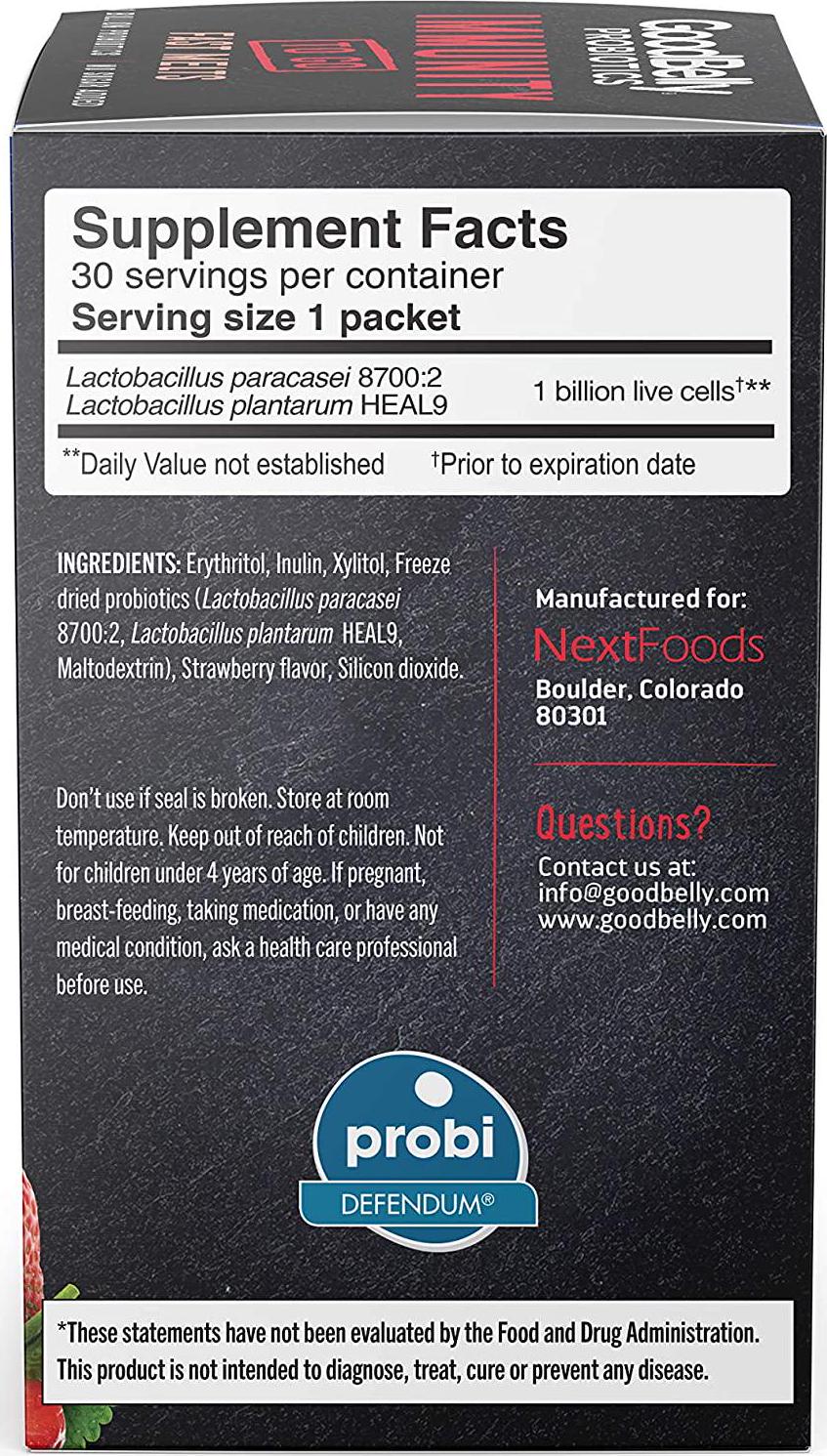 Goodbelly Fast Melts - Promotes Immunity Support Through Live Probiotic for Women and Men, Strawberry Flavor, 30 On-The-Go Packets