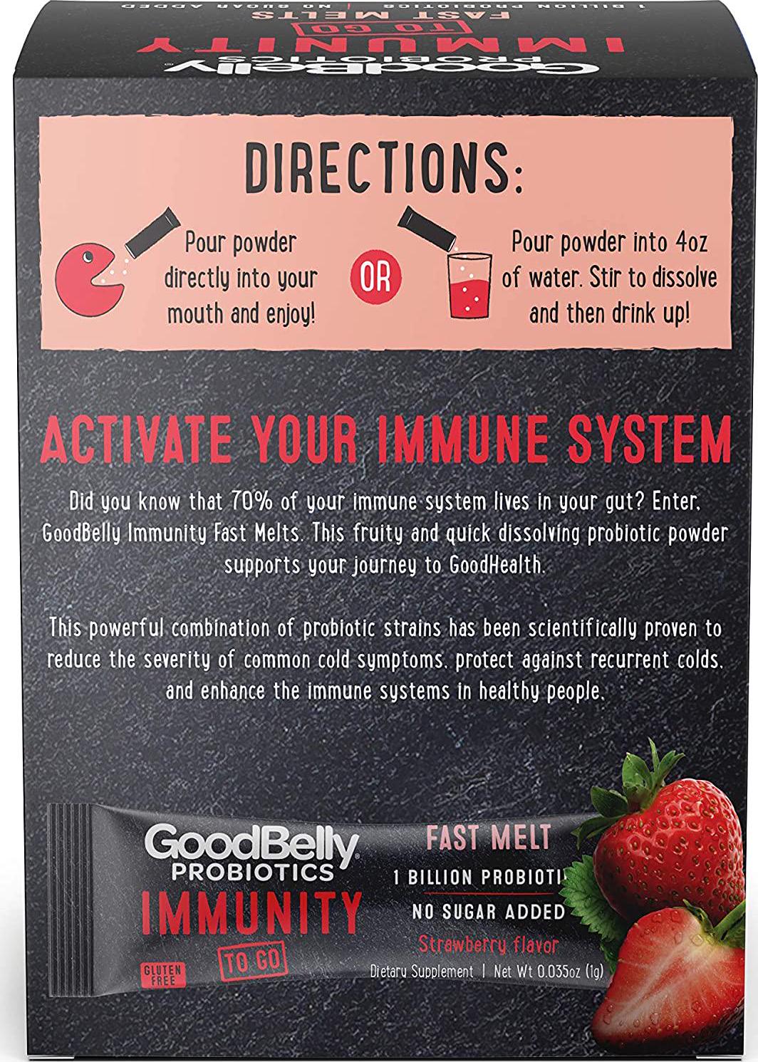 Goodbelly Fast Melts - Promotes Immunity Support Through Live Probiotic for Women and Men, Strawberry Flavor, 30 On-The-Go Packets