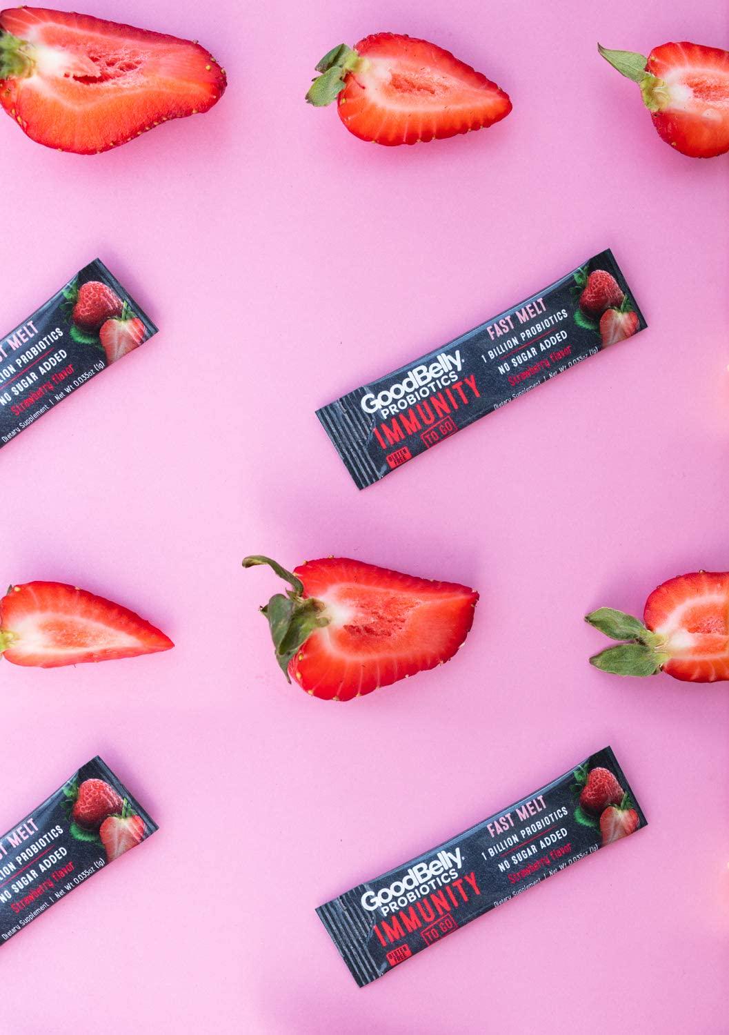 Goodbelly Fast Melts - Promotes Immunity Support Through Live Probiotic for Women and Men, Strawberry Flavor, 30 On-The-Go Packets