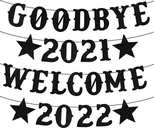 Goodbye 2021 Welcome 2022 Banner, Gold Glitter New Year Decorations 2022, New Year Eve Party Decorations, 2022 Happy New Year Banner, 2022 New Years Eve Party Supplies, Goodbye 2021 Hello 2022 Banner