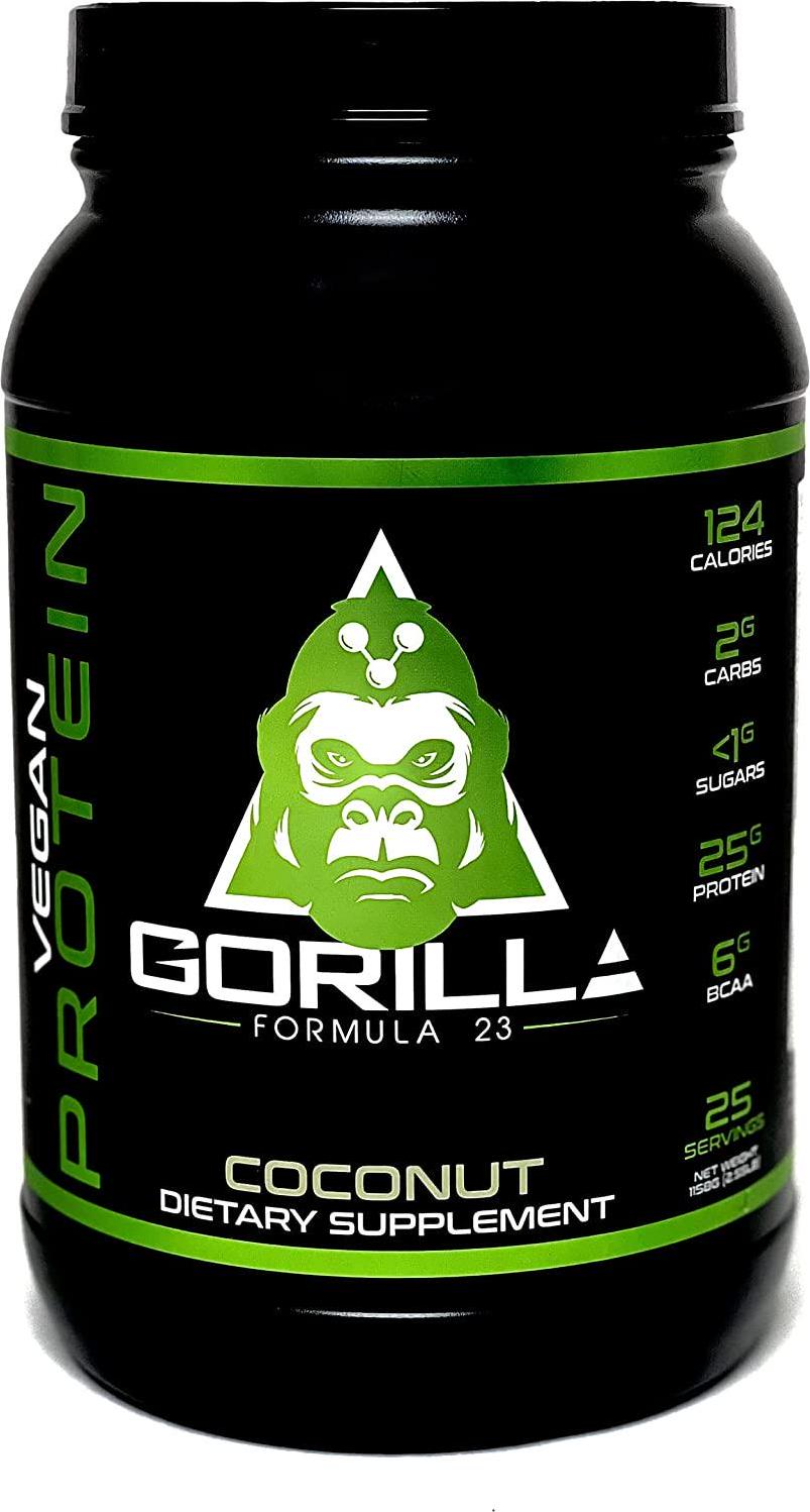 Gorilla Formula 23 Vegan Protein Powder, Coconut Flavored, Pure Plant Based Protein Powder, Make Vegan Protein Shake, Performance and Post Workout, Vegetarian Friendly (2.6lb)