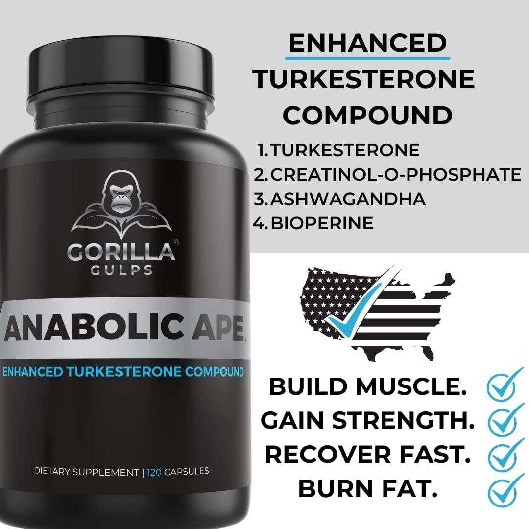 Gorilla Gulps | Anabolic Ape Enhanced Turkesterone Compound | Turkesterone, Creatinol-O-Phosphate, Ashwagandha, Bioperine | 3rd Party Lab Tested | (120 Capsules)