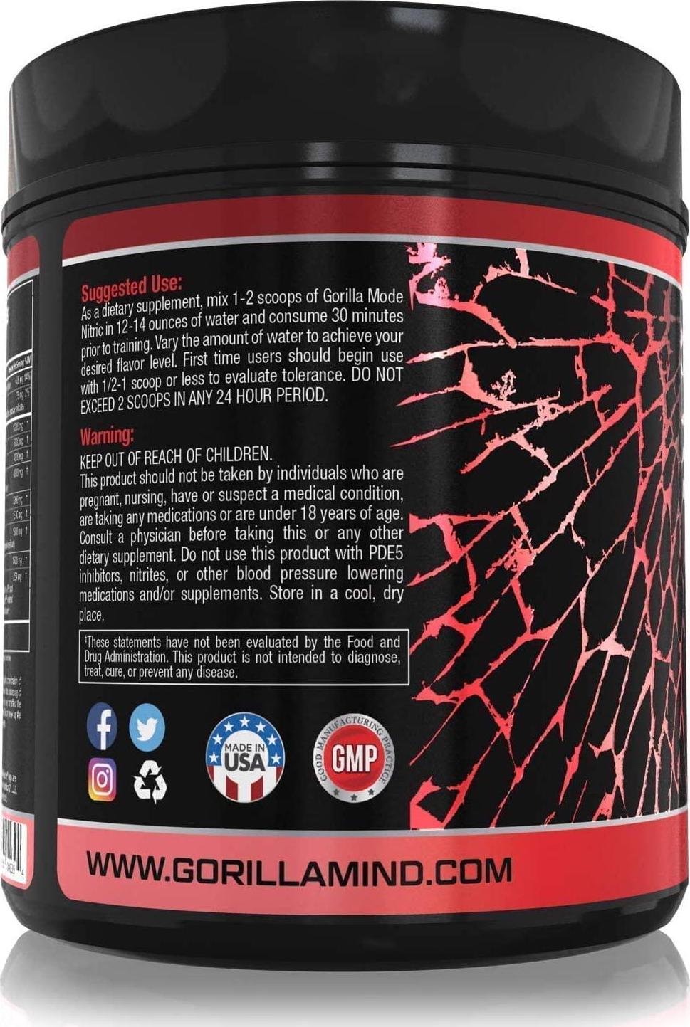 Gorilla Mode Nitric Stimulant Free Pre-Workout Best Tasting and Most Effective Stimulant Free Pre-Workout / Massive Pumps · Vasodilation · Power / 710 Grams (Jungle Juice)