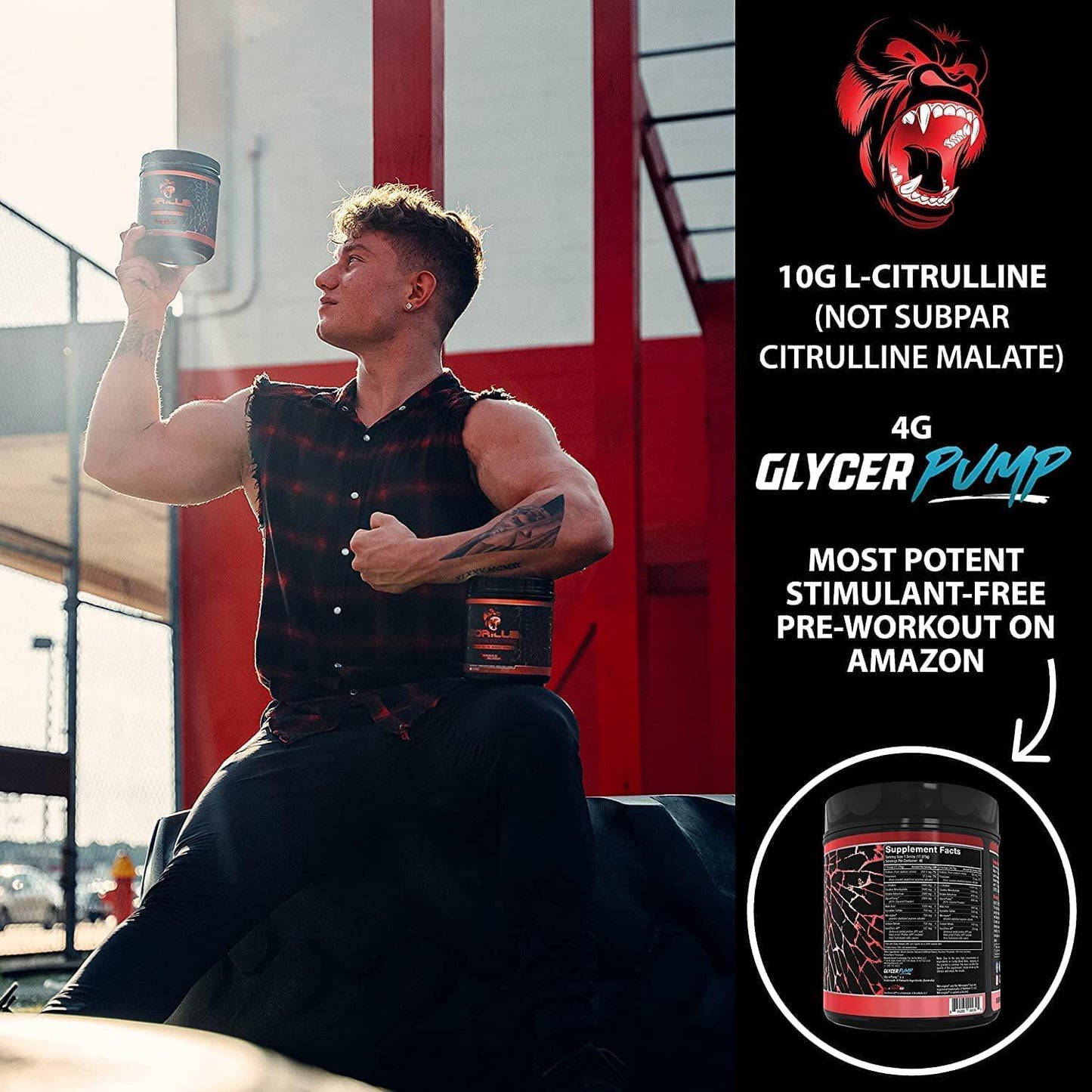 Gorilla Mode Nitric Stimulant Free Pre-Workout Best Tasting and Most Effective Stimulant Free Pre-Workout / Massive Pumps · Vasodilation · Power / 710 Grams (Jungle Juice)