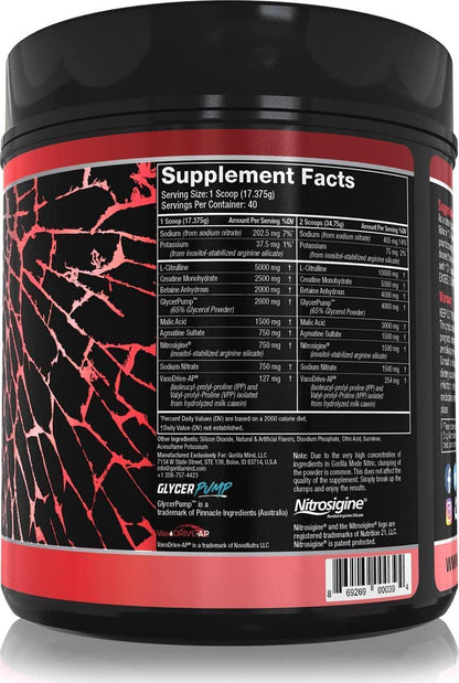 Gorilla Mode Nitric Stimulant Free Pre-Workout Best Tasting and Most Effective Stimulant Free Pre-Workout / Massive Pumps · Vasodilation · Power / 710 Grams (Jungle Juice)