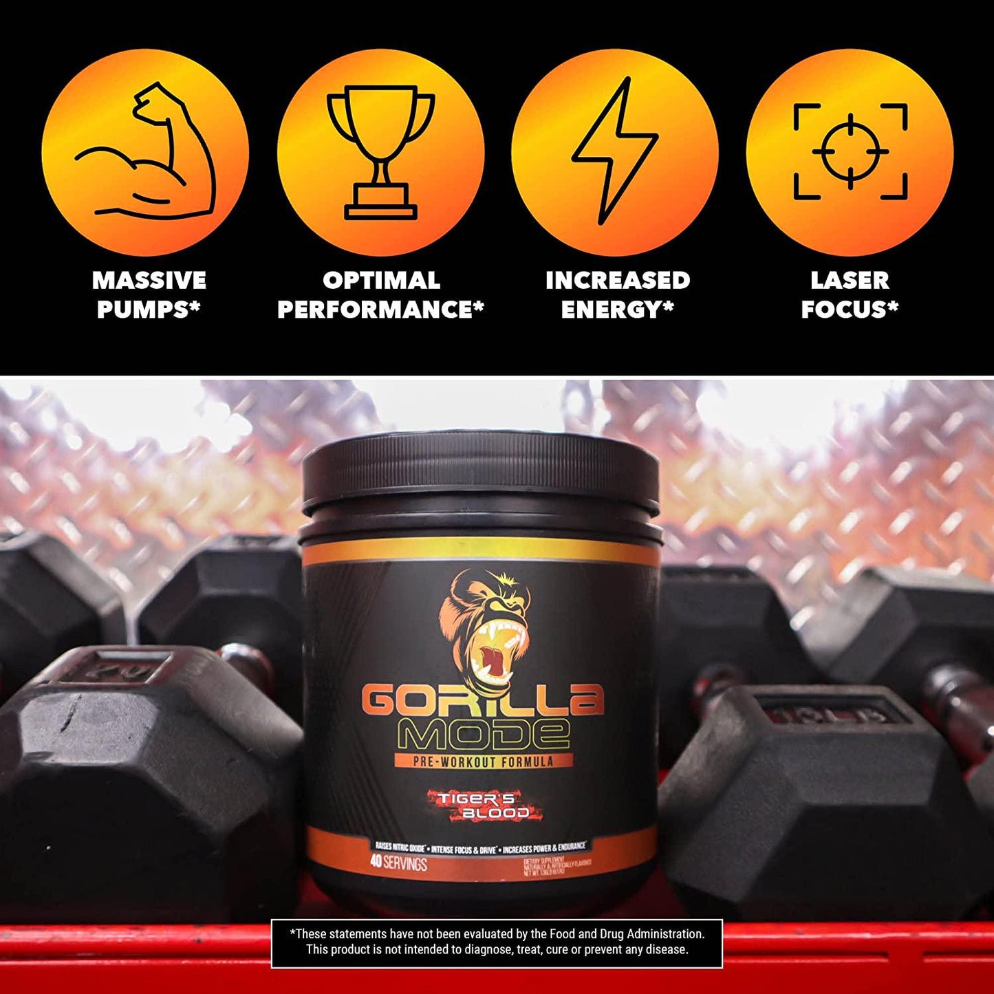 Gorilla Mode Pre Workout - Massive Pumps · Laser Focus · Energy · Power - L-Citrulline, Creatine, GlycerPump , L-Tyrosine, Agmatine, Kanna, N-Phenethyl Dimethylamine Citrate - 574 Grams (Bombsicle)