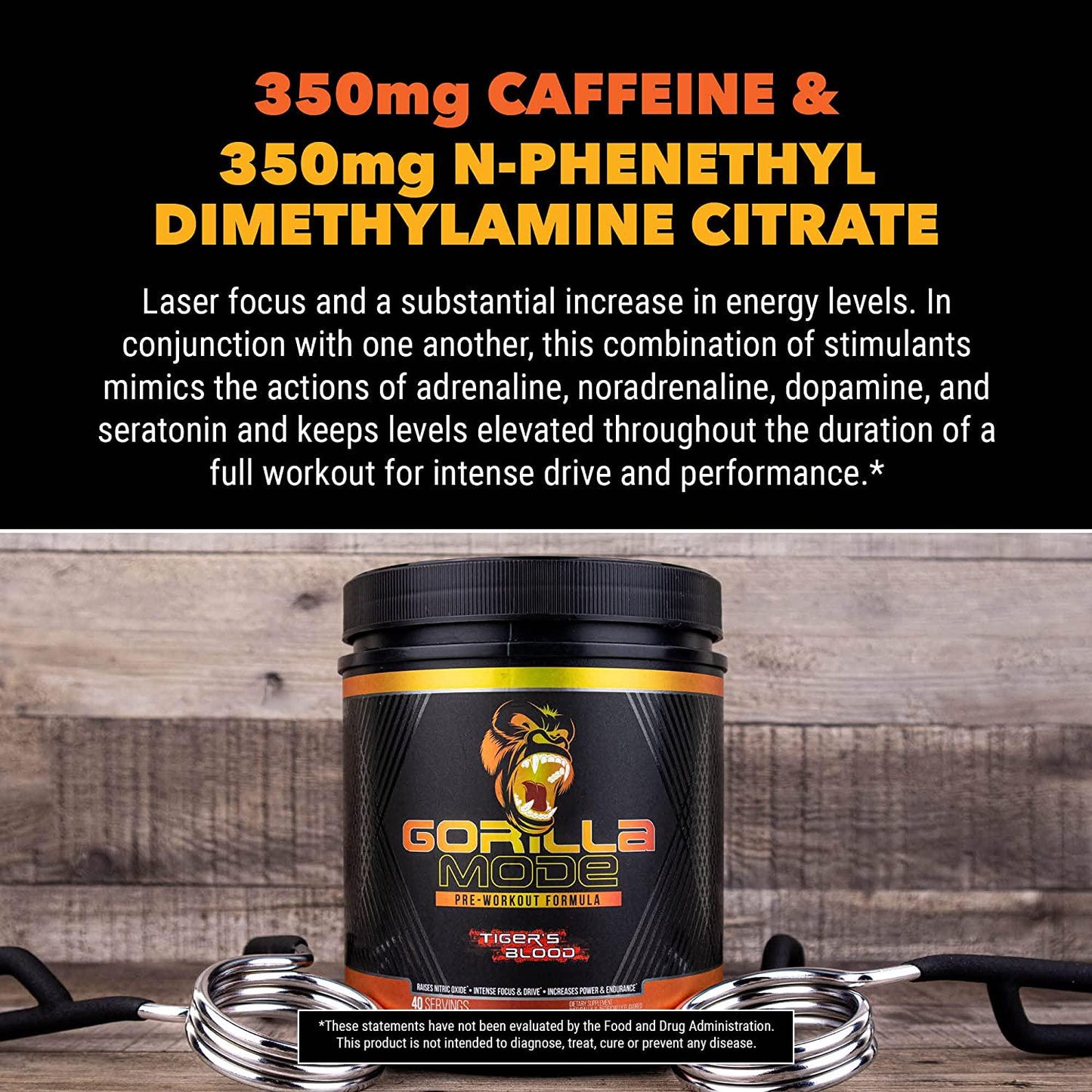Gorilla Mode Pre Workout - Massive Pumps · Laser Focus · Energy · Power - L-Citrulline, Creatine, GlycerPump , L-Tyrosine, Agmatine, Kanna, N-Phenethyl Dimethylamine Citrate - 574 Grams (Lemonade)