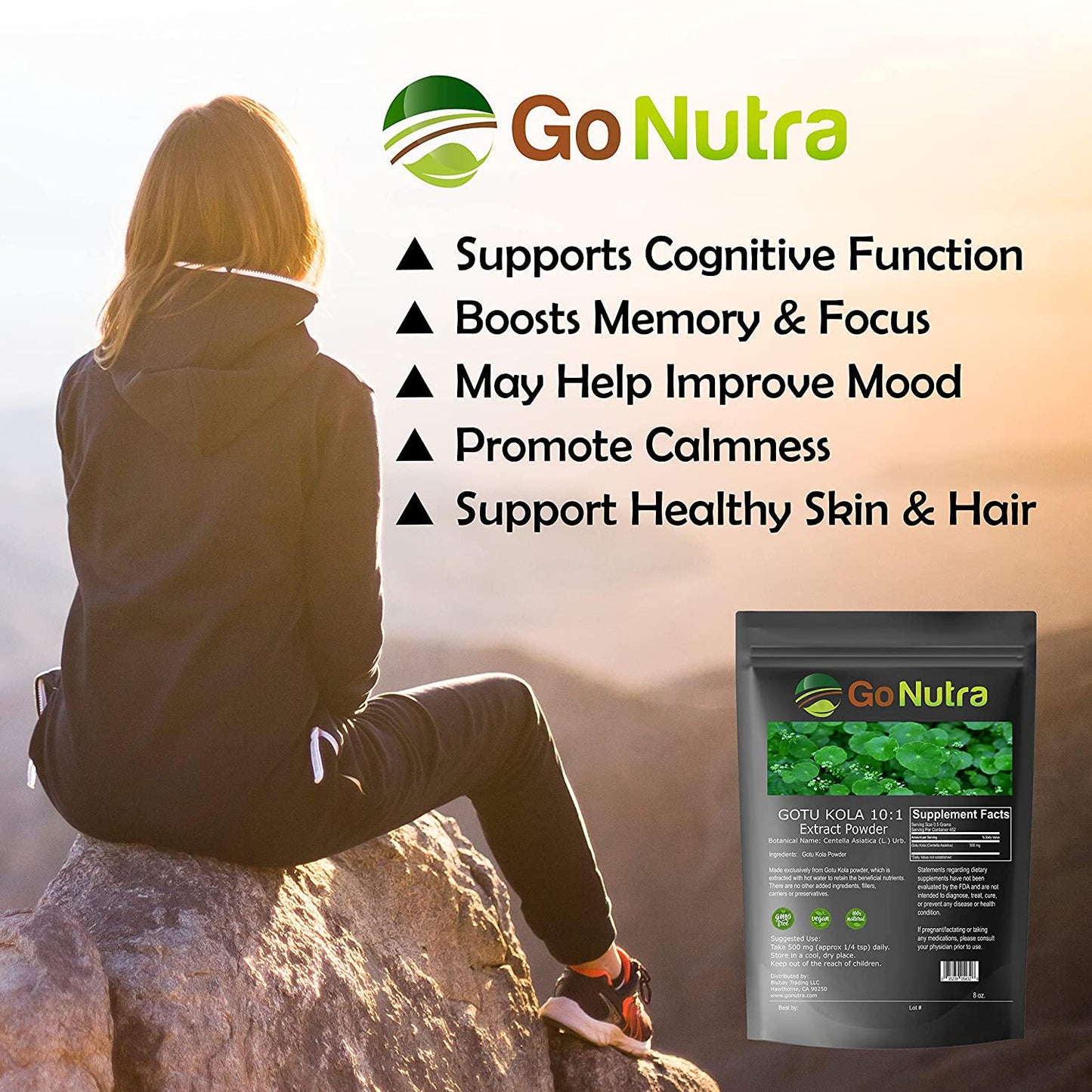 Gotu Kola 10:1 Extract Powder (8 oz), Centella Asiatica | Gluten Free and Non-GMO | Ayurvedic Herbal Supplement