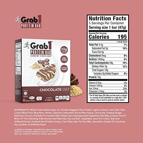 Grab1 Protein Bars, Chocolate Oat Protein Bar (2 Pack - 10 Bars) | Delicious and Nutritious | Low Calorie | Perfect for Snacking