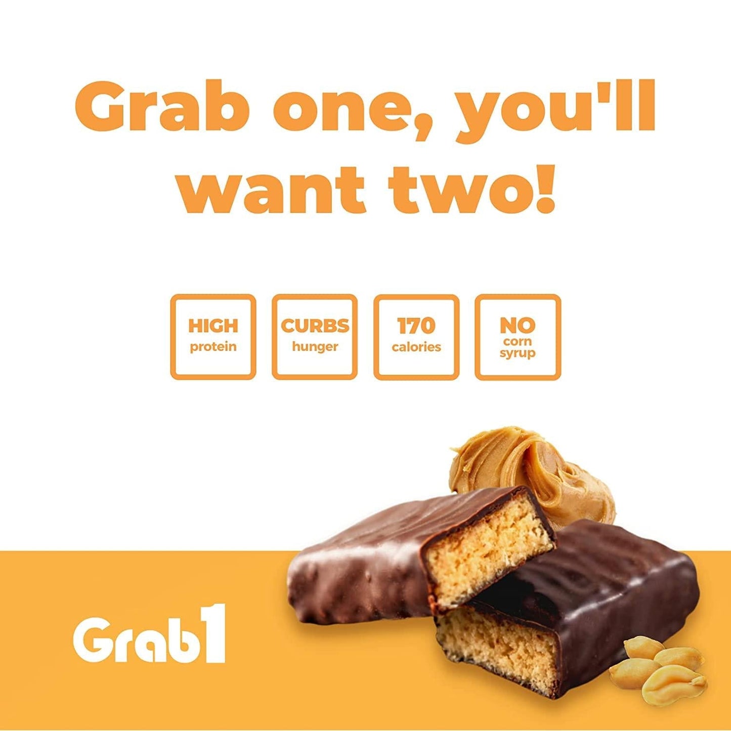 Grab1 Sugar Free Protein Bars, Peanut Butter (3 Pack- 12 Bars) | Delicious and Nutritious | Low Calorie | Zero Sugar