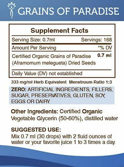 Grains of Paradise Tincture Alcohol-Free Liquid Extract, Organic Grains of Paradise (Aframomum melegueta) Dried Seeds (4 FL OZ)