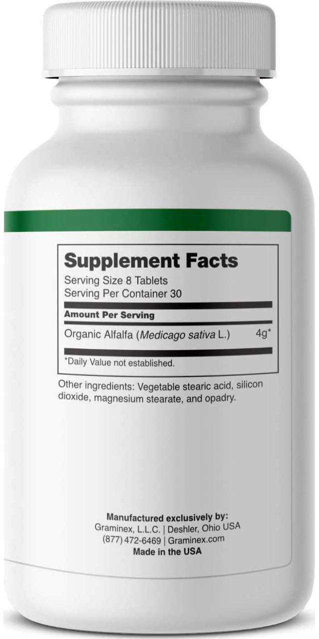 Graminex Alfalfa Tablets - Non-GMO Green Superfood Supplement with Vitamins, Minerals, Amino Acids - Supports Lower Cholesterol Levels and Balanced Blood Sugar, Improves Digestive Health - 240 Tablets