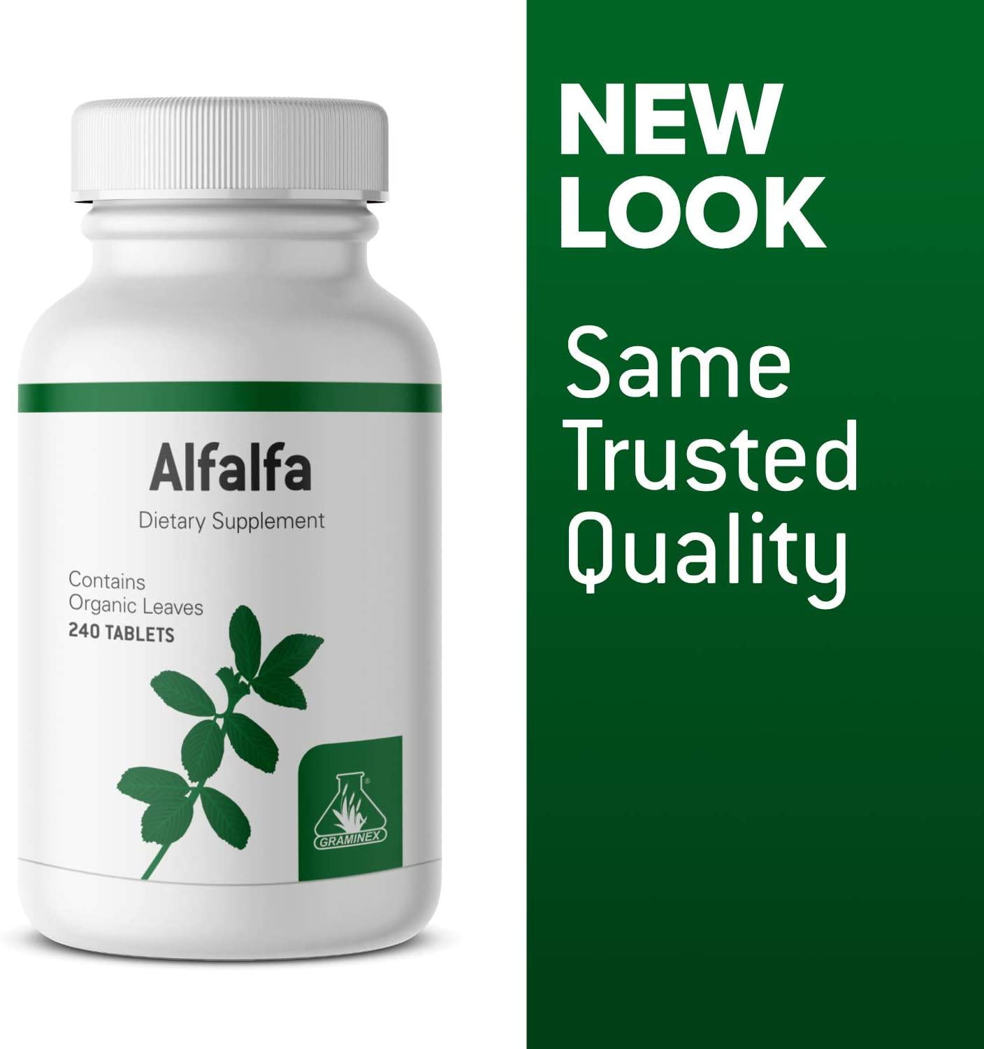 Graminex Alfalfa Tablets - Non-GMO Green Superfood Supplement with Vitamins, Minerals, Amino Acids - Supports Lower Cholesterol Levels and Balanced Blood Sugar, Improves Digestive Health - 240 Tablets