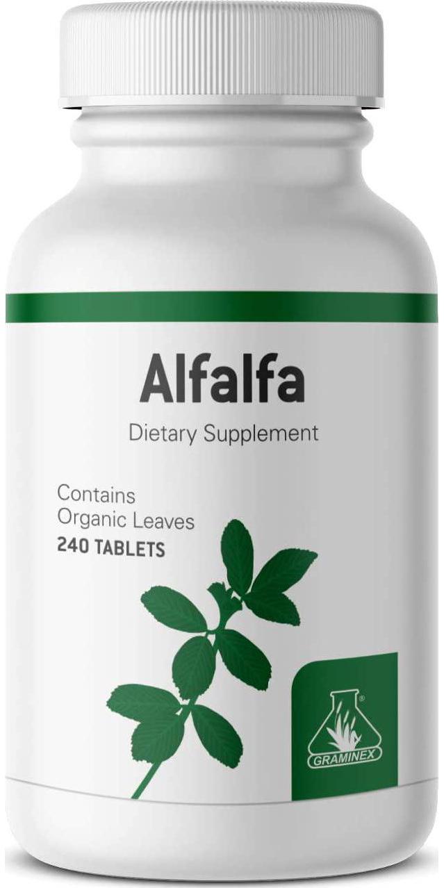 Graminex Alfalfa Tablets - Non-GMO Green Superfood Supplement with Vitamins, Minerals, Amino Acids - Supports Lower Cholesterol Levels and Balanced Blood Sugar, Improves Digestive Health - 240 Tablets