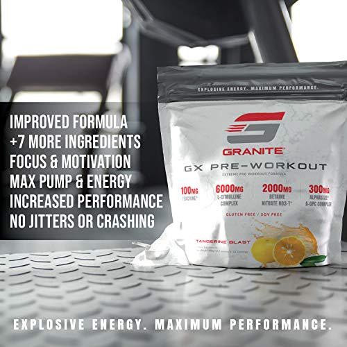 Granite GX Pre-Workout Supplement (Watermelon) Advanced Formula for Pump, Focus, Energy, Performance | Citrulline, Taurine, Lions Mane, Tyrosine, Teacrine, Betaine, Carnosyn, Creatine | Vegan, USA