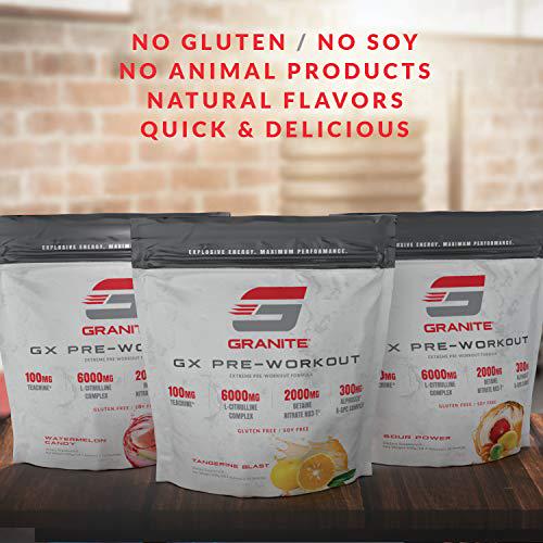 Granite GX Pre-Workout Supplement (Watermelon) Advanced Formula for Pump, Focus, Energy, Performance | Citrulline, Taurine, Lions Mane, Tyrosine, Teacrine, Betaine, Carnosyn, Creatine | Vegan, USA