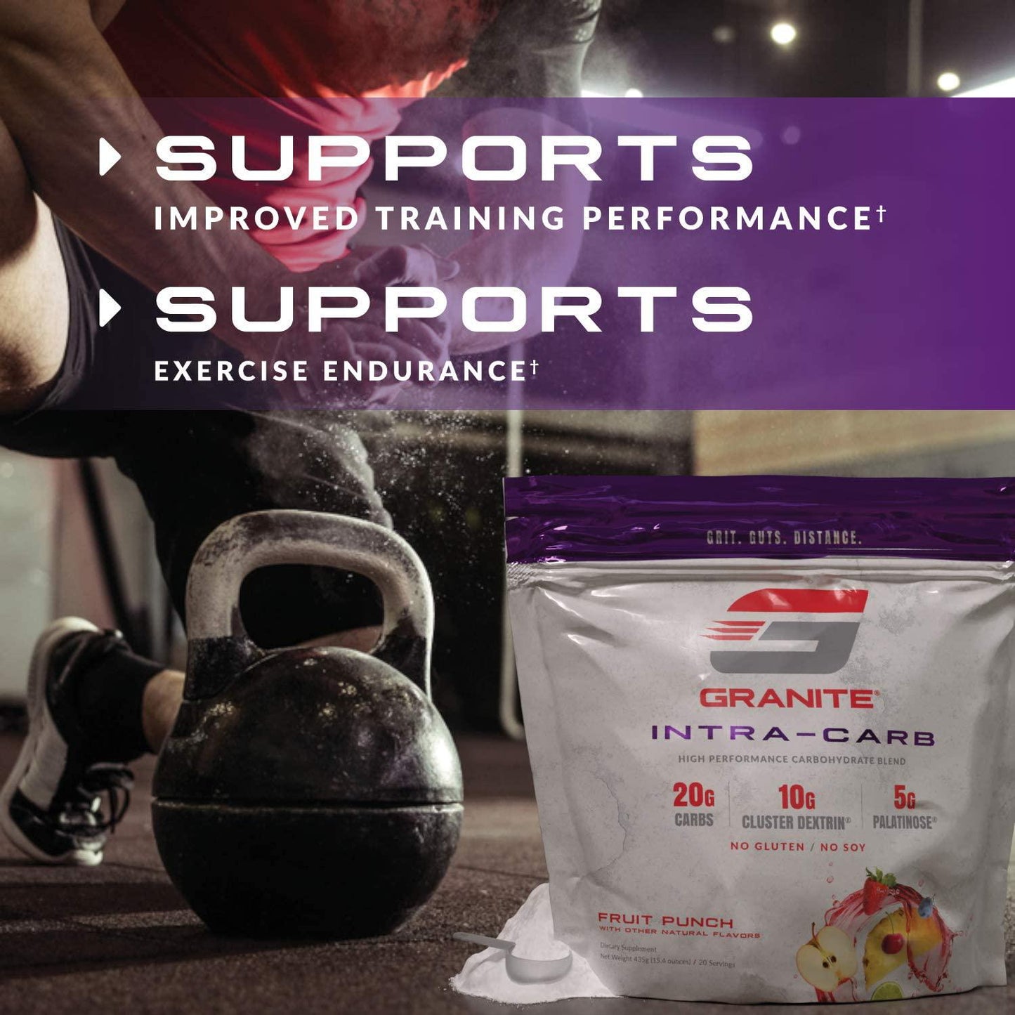 GraniteÂ Intra-CARB Advanced Carb Supplement (Fruit Punch) | 20g Carbs + 10g Cluster Dextrin + 5g Palatinose | Train Longer Harder. No Crash or Bloat | Soy Free. Gluten Free. Vegan | Made in USA