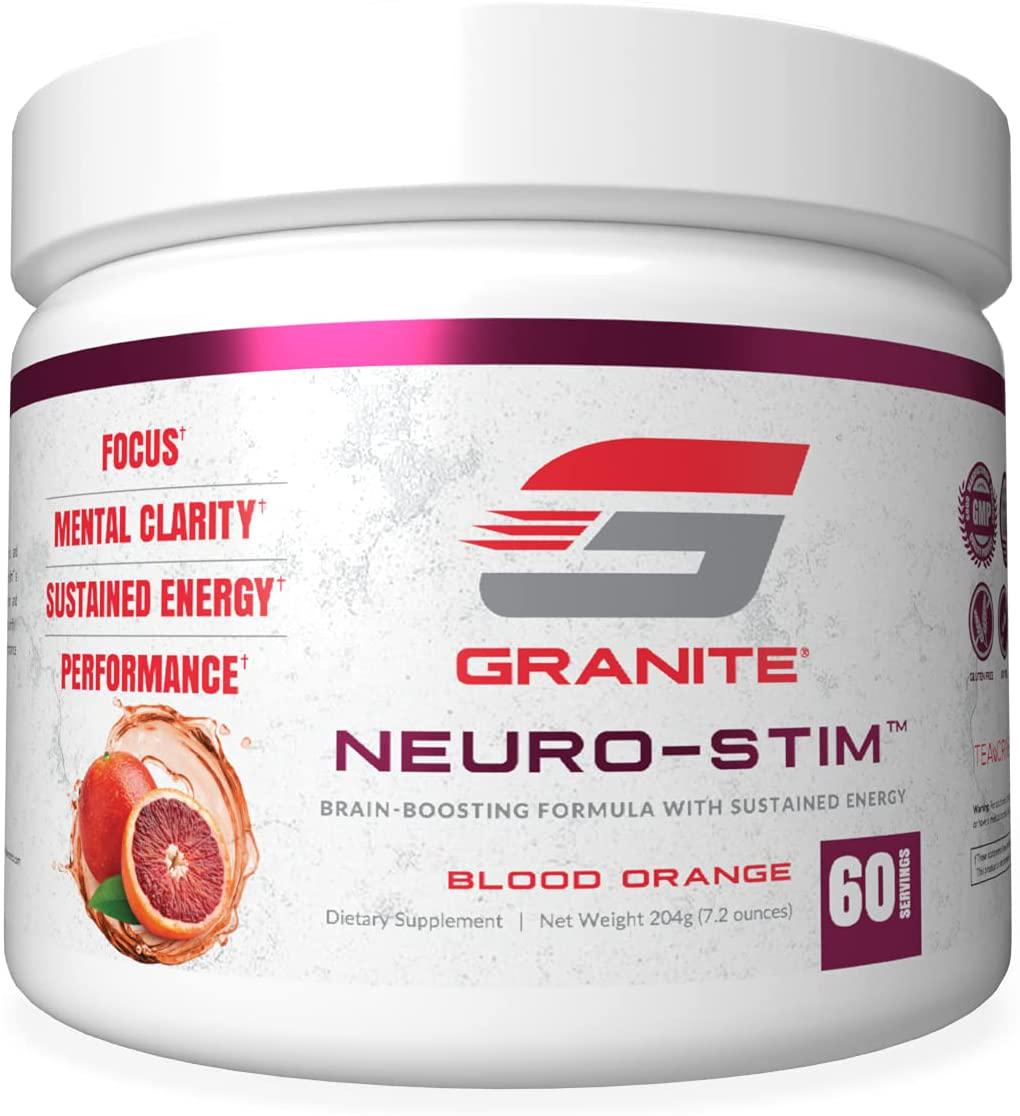 Granite Neuro-Stim (Blood Orange) Brain Boosting Nootropic + Energy Formula | Supports Healthy Mental Focus, Clarity and Performance | Vegan, Soy Free, Gluten Free (60 Servings)