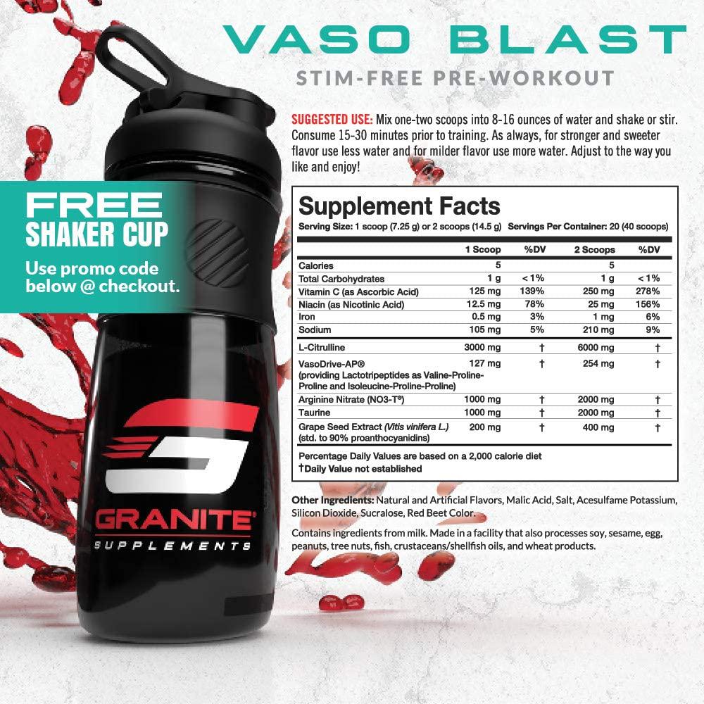 Granite Vaso Blast Advanced 'Stim-Free' Pre-Workout (Cherry Lime) | Supports Vasodialation, NO Conversion, and ACE Inhibition for Max Pump with Grapeseed Extract, Arginine Nitrite, and VasoDrive-AP
