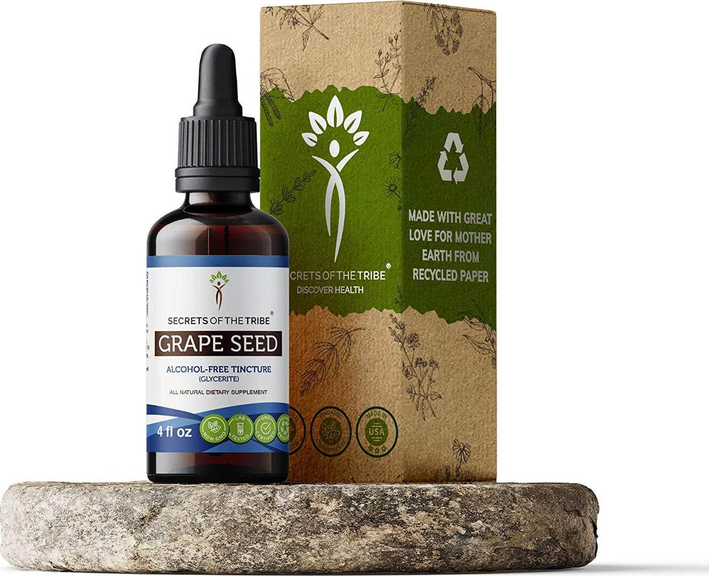 Grape Seed Tincture Alcohol-Free Extract, Organic Grape (Vitis Vinifera) Dried Seed Tincture Supplement (4 FL OZ)