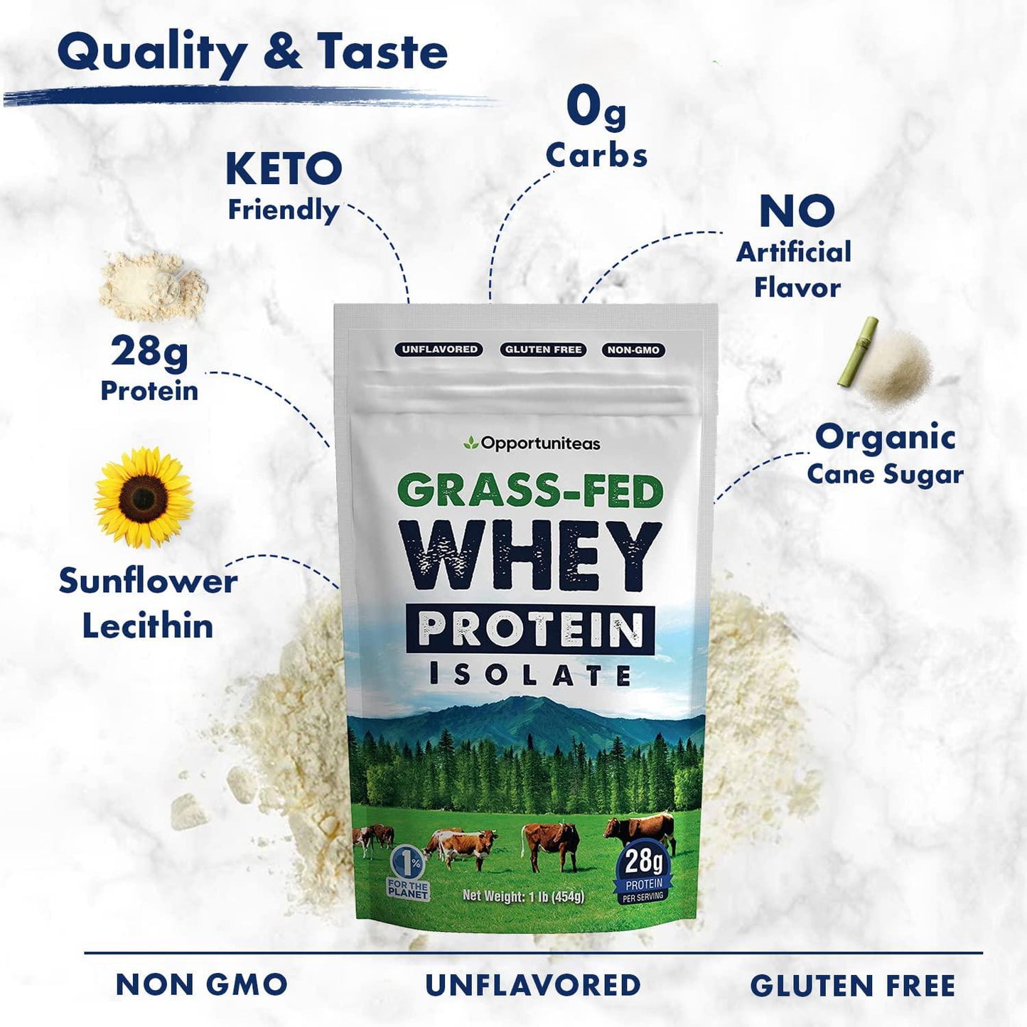 Grass Fed Whey Protein Powder Isolate - Unflavored - Low Carb Keto and Paleo Diet Friendly - Pure Grass-Fed Protein for Shakes, Smoothies, Drinks and Recipes- Non GMO and Gluten Free - 1 Pound