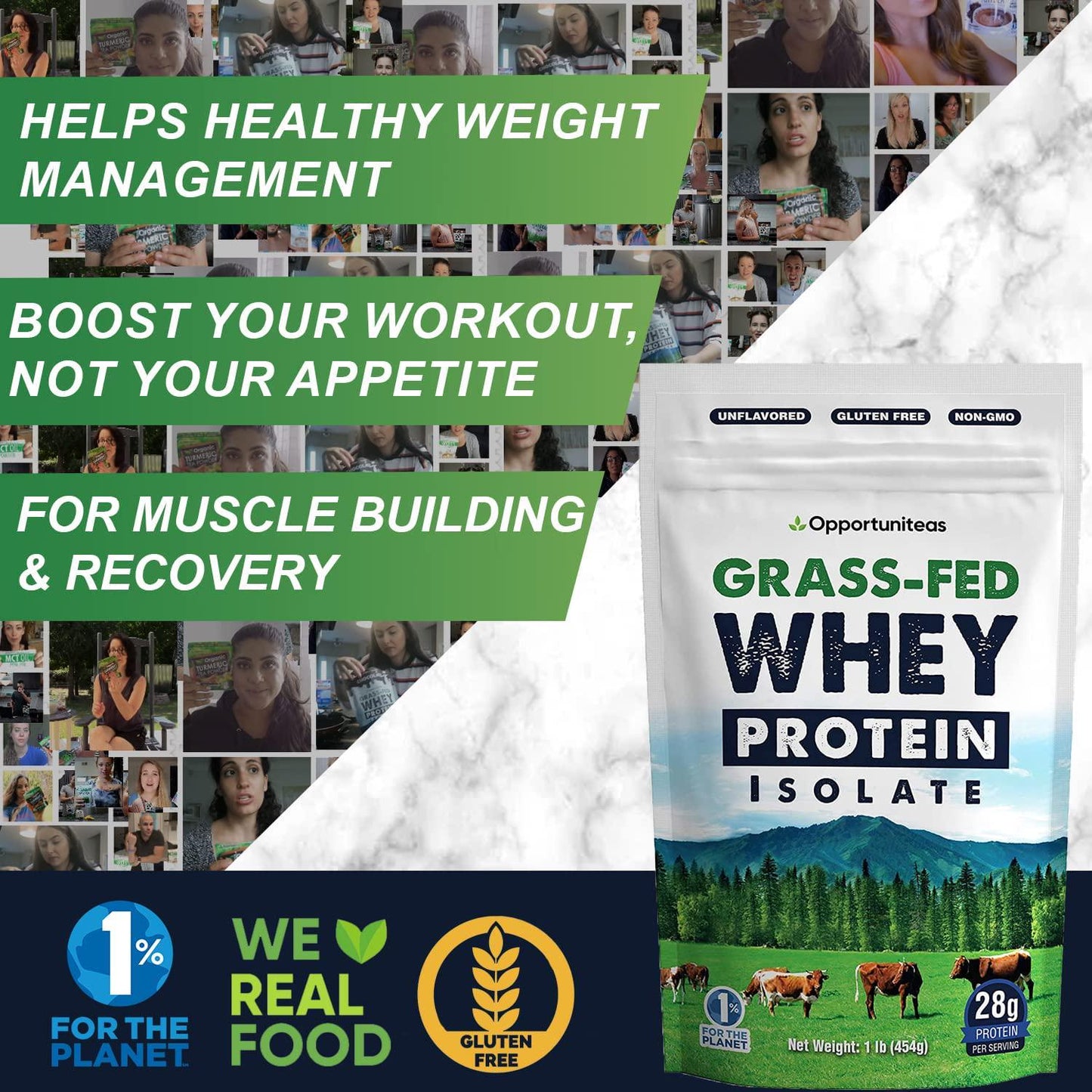 Grass Fed Whey Protein Powder Isolate - Unflavored - Low Carb Keto and Paleo Diet Friendly - Pure Grass-Fed Protein for Shakes, Smoothies, Drinks and Recipes- Non GMO and Gluten Free - 1 Pound