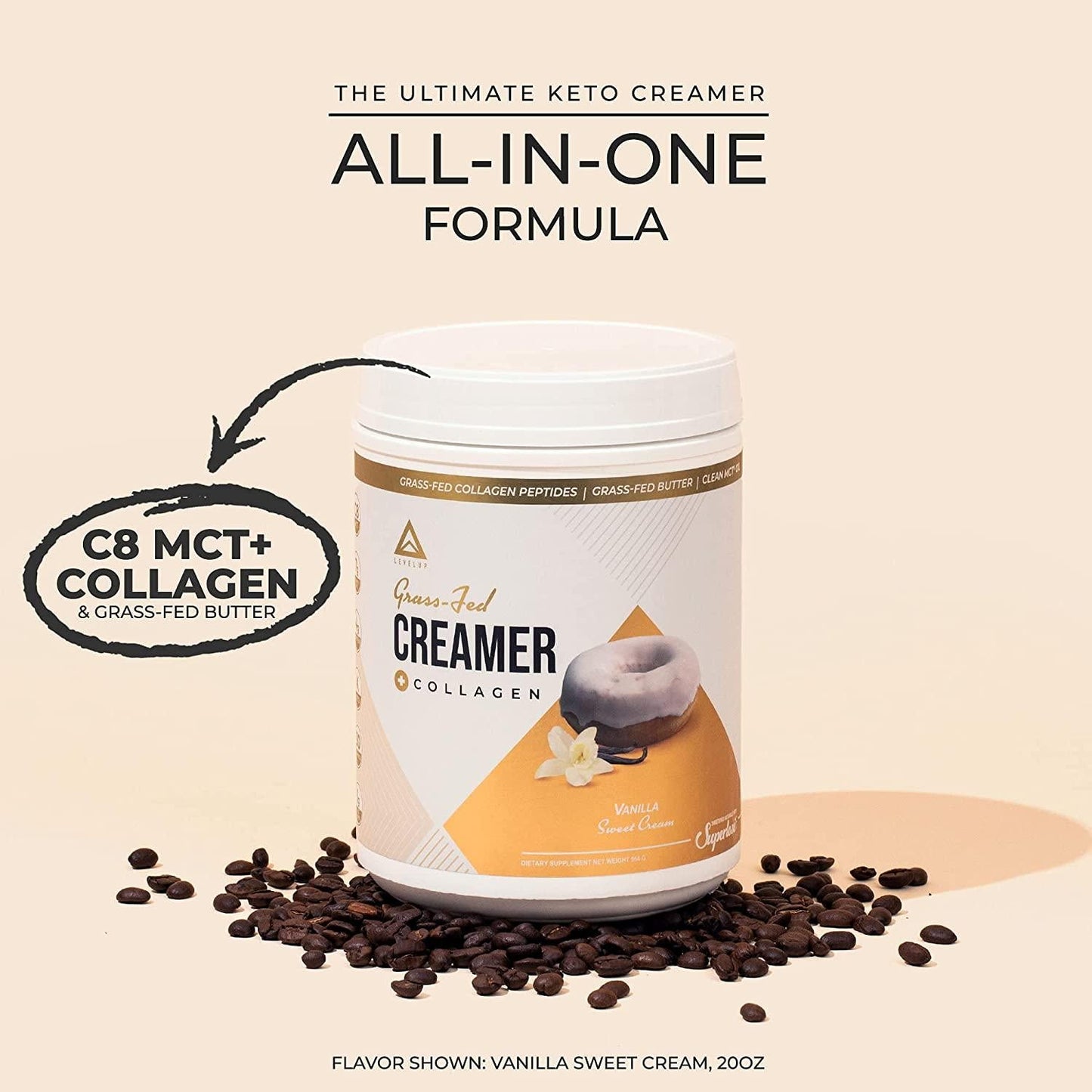 Grass-fed Keto Creamer: Collagen Protein + C8 MCT Oil + Irish Butter | Keto Bomb BPC Coffee Creamer | Ketogenic Diet Ketosis Supplement Ketone Support (Vanilla Sweet Cream, 19.5 oz)