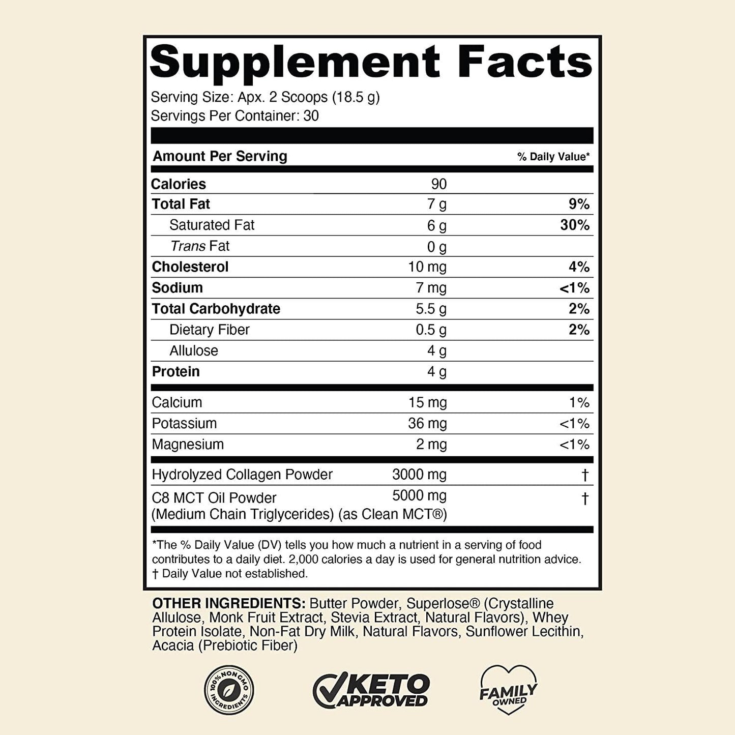 Grass-fed Keto Creamer: Collagen Protein + C8 MCT Oil + Irish Butter | Keto Bomb BPC Coffee Creamer | Ketogenic Diet Ketosis Supplement Ketone Support (Vanilla Sweet Cream, 19.5 oz)