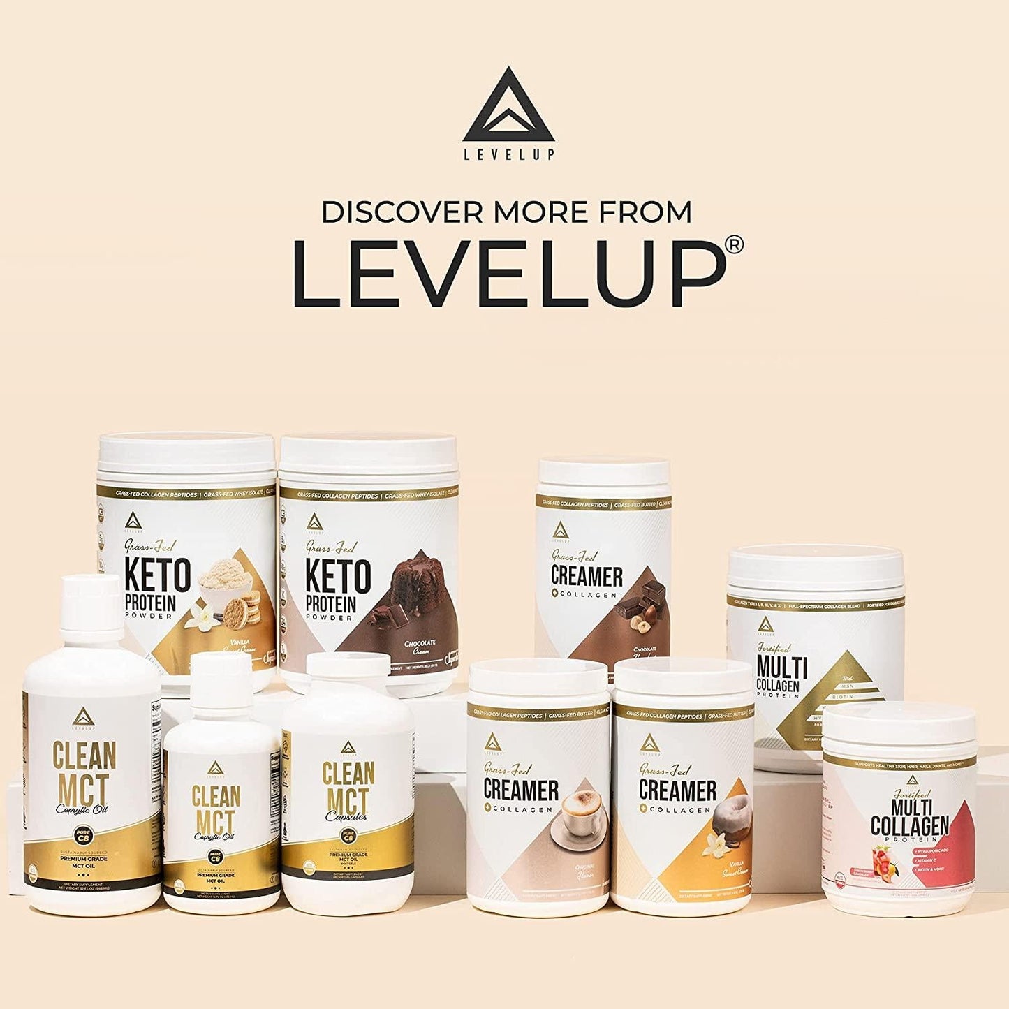 Grass-fed Keto Protein Powder: Collagen Peptides | Pure C8 MCT Oil | Irish Butter | Whey Protein Isolate | Best Ketogenic Protein Shake Supplement | by LevelUp (Vanilla Sweet Cream)