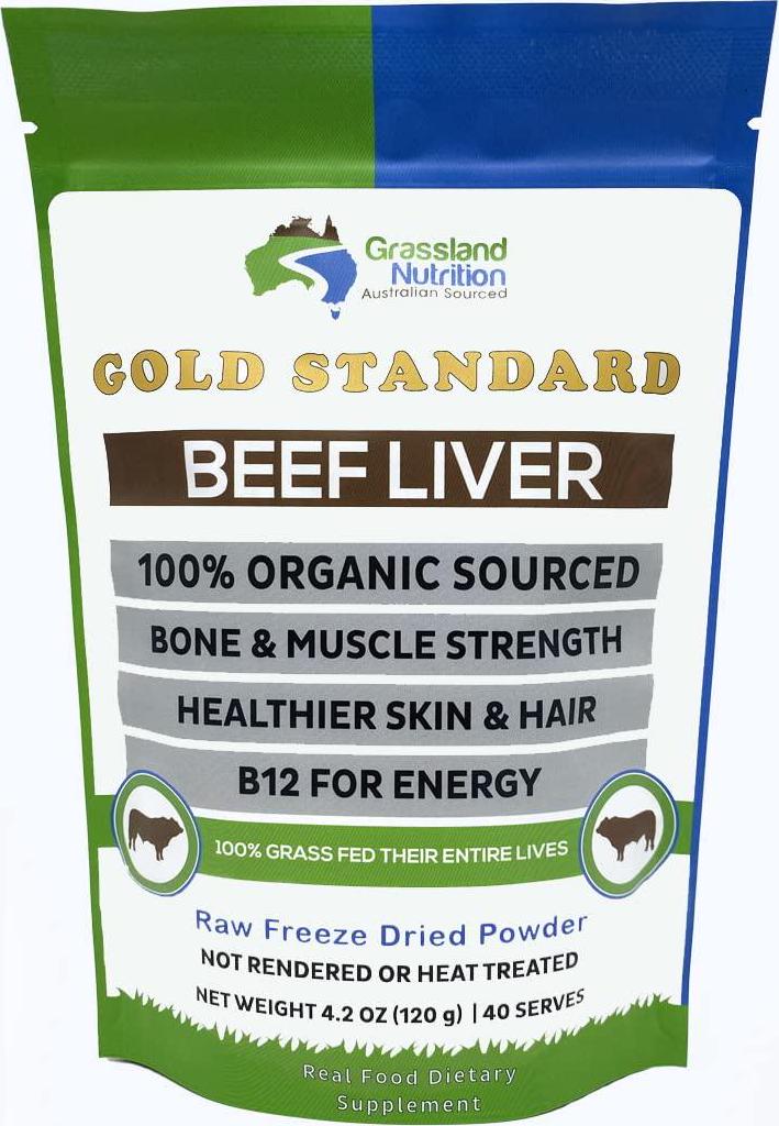 Grassland Nutrition Organic Grass Fed Beef Liver (Freeze Dried) — Natural Iron, Vitamin A, B12 for Energy (120G Powder)