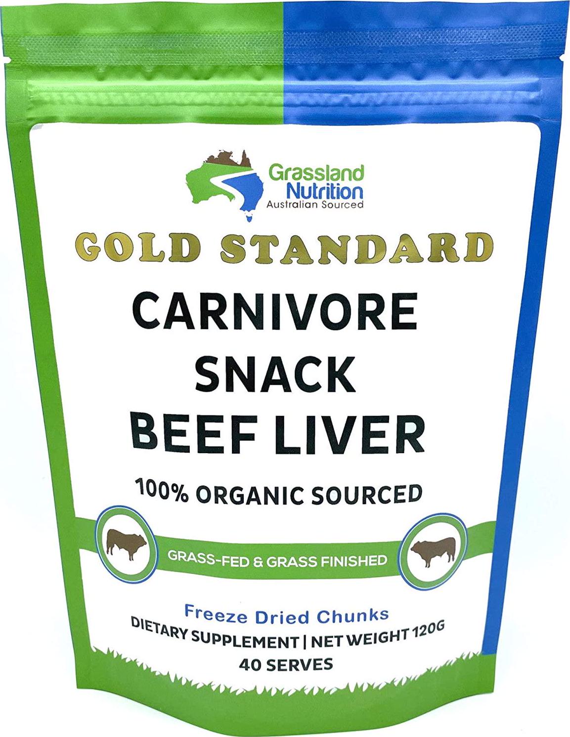 Grassland Nutrition Organic Liver Freeze Dried Chunks — High in Natural Iron, Vitamin A, B12 for Energy (120g)