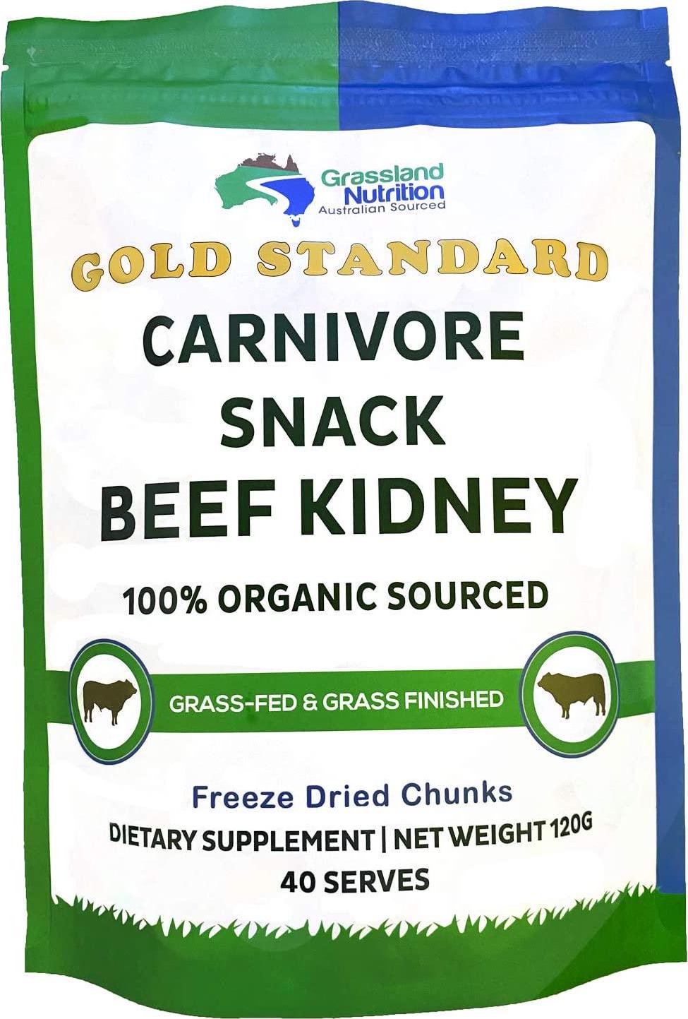Grassland Nutrition Organic Kidney Freeze Dried Chunks (High in Selenium, B12, DAO) — Supports Kidney, Urinary, Thyroid, Histamine Health (120g)