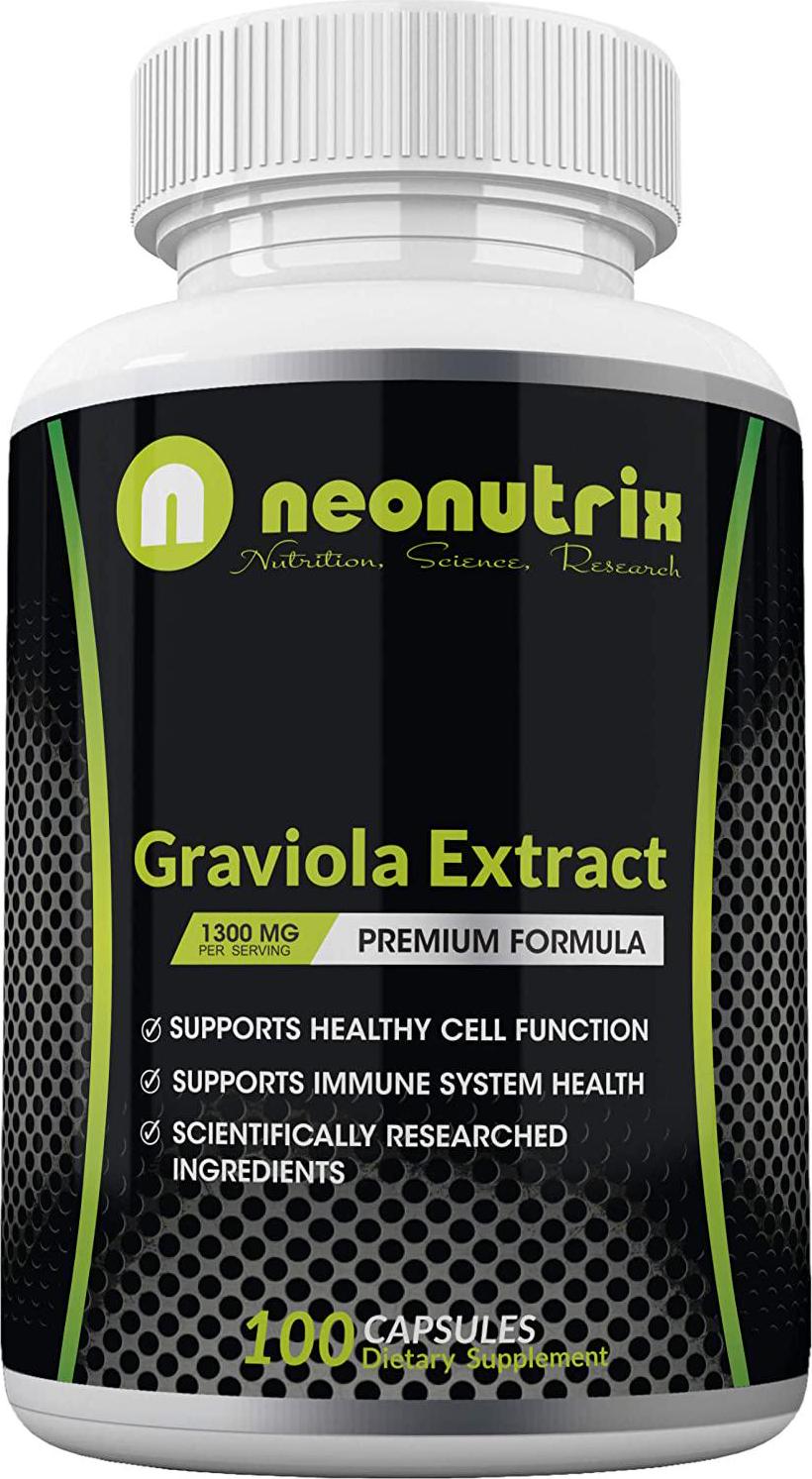 Graviola Extract Capsules 1300 mg - Guanabana Soursop Leaves Supplement for Immune Support, Cell Growth and Energy Levels 100 Capsules Made in USA by Neonutrix