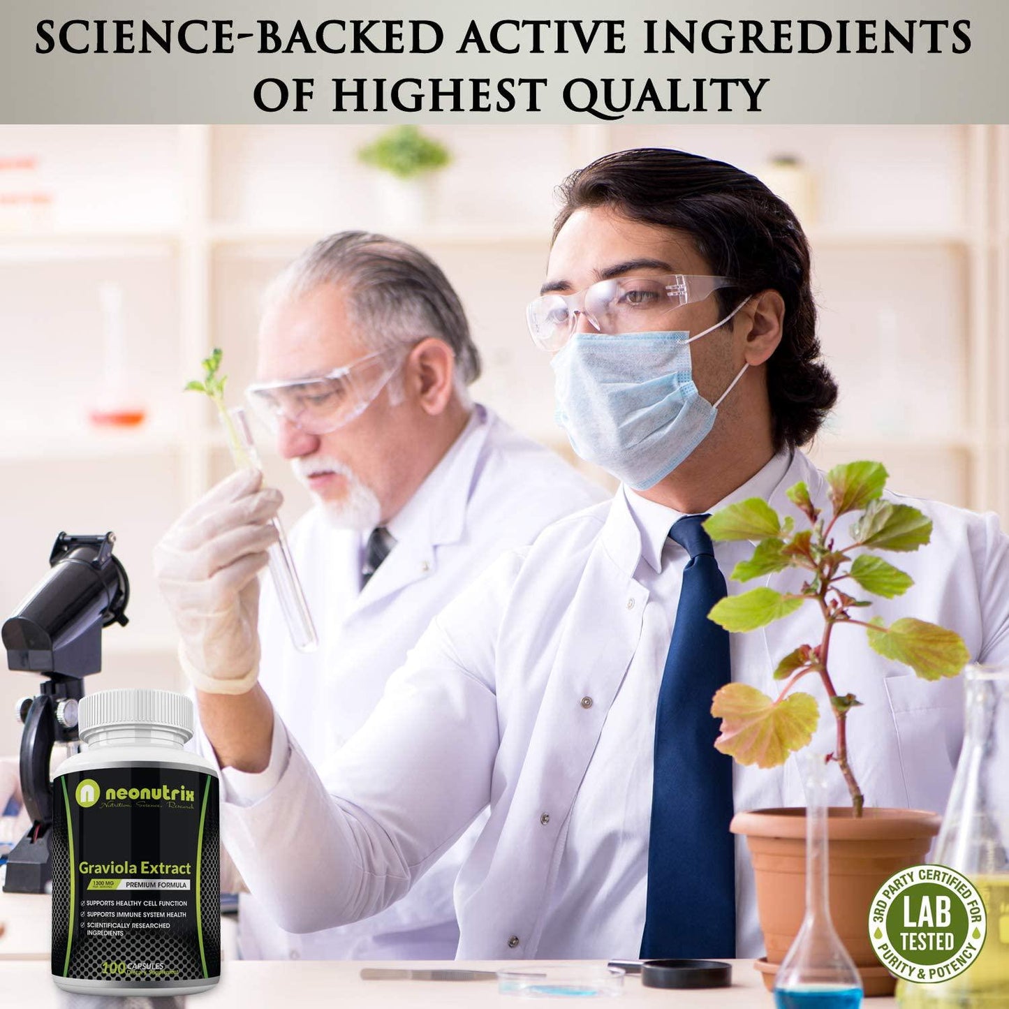 Graviola Extract Capsules 1300 mg - Guanabana Soursop Leaves Supplement for Immune Support, Cell Growth and Energy Levels 100 Capsules Made in USA by Neonutrix