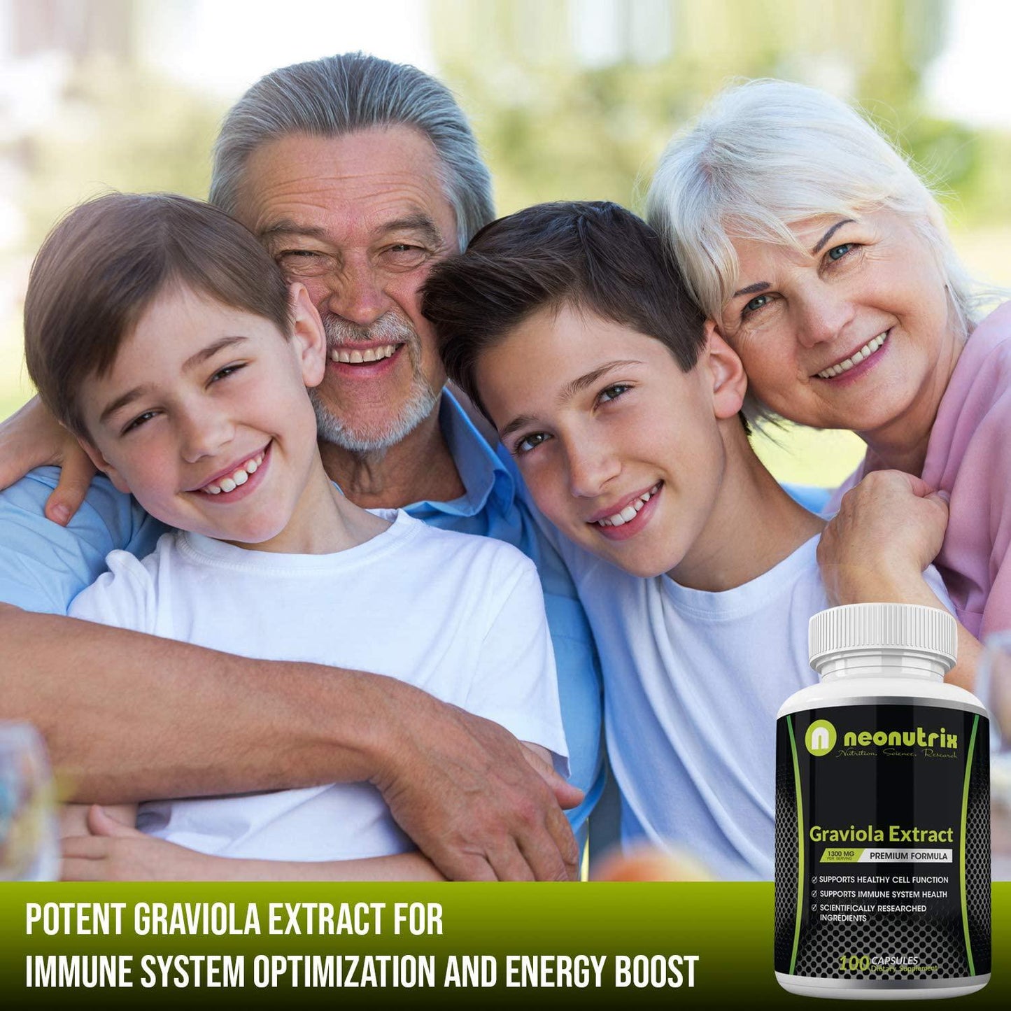 Graviola Extract Capsules 1300 mg - Guanabana Soursop Leaves Supplement for Immune Support, Cell Growth and Energy Levels 100 Capsules Made in USA by Neonutrix