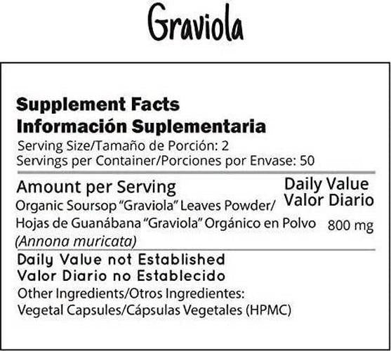 Graviola Powder Capsules - 100 Pills * 400 mg - Soursop Organic - Supplement from Peru - Vegan - Andes