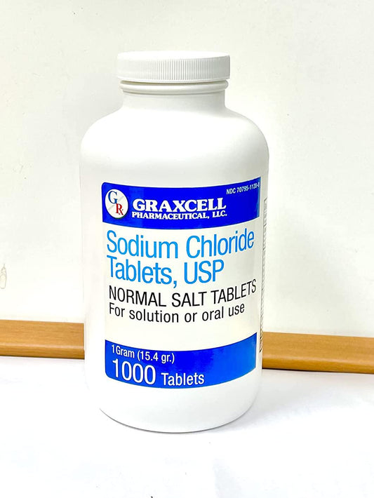 Graxcell Sodium Chloride USP Normal Salt Tablets 1 Gram White - 1000 Count, Easy to Swallow Electrolytes , Easy on The Stomach