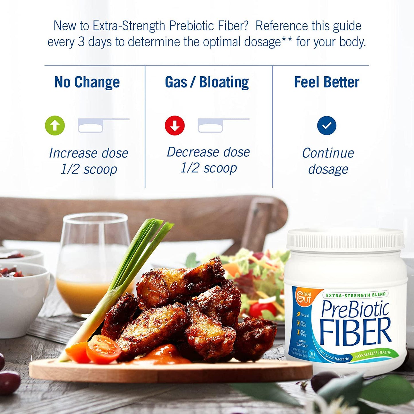 Great Gut - Prebiotic Fiber Powder, Extra-Strength Blend for Immune and Gut Health, Supports Digestive Enzymes, Unflavored Prebiotic Fiber with Sunfiber, 20 Ounces, 90 Servings