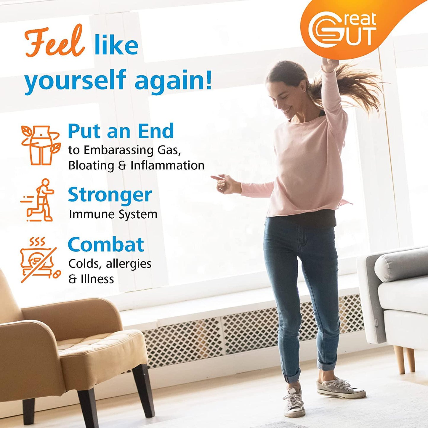 Great Gut - Prebiotic Fiber Powder, Extra-Strength Blend for Immune and Gut Health, Supports Digestive Enzymes, Unflavored Prebiotic Fiber with Sunfiber, 20 Ounces, 90 Servings