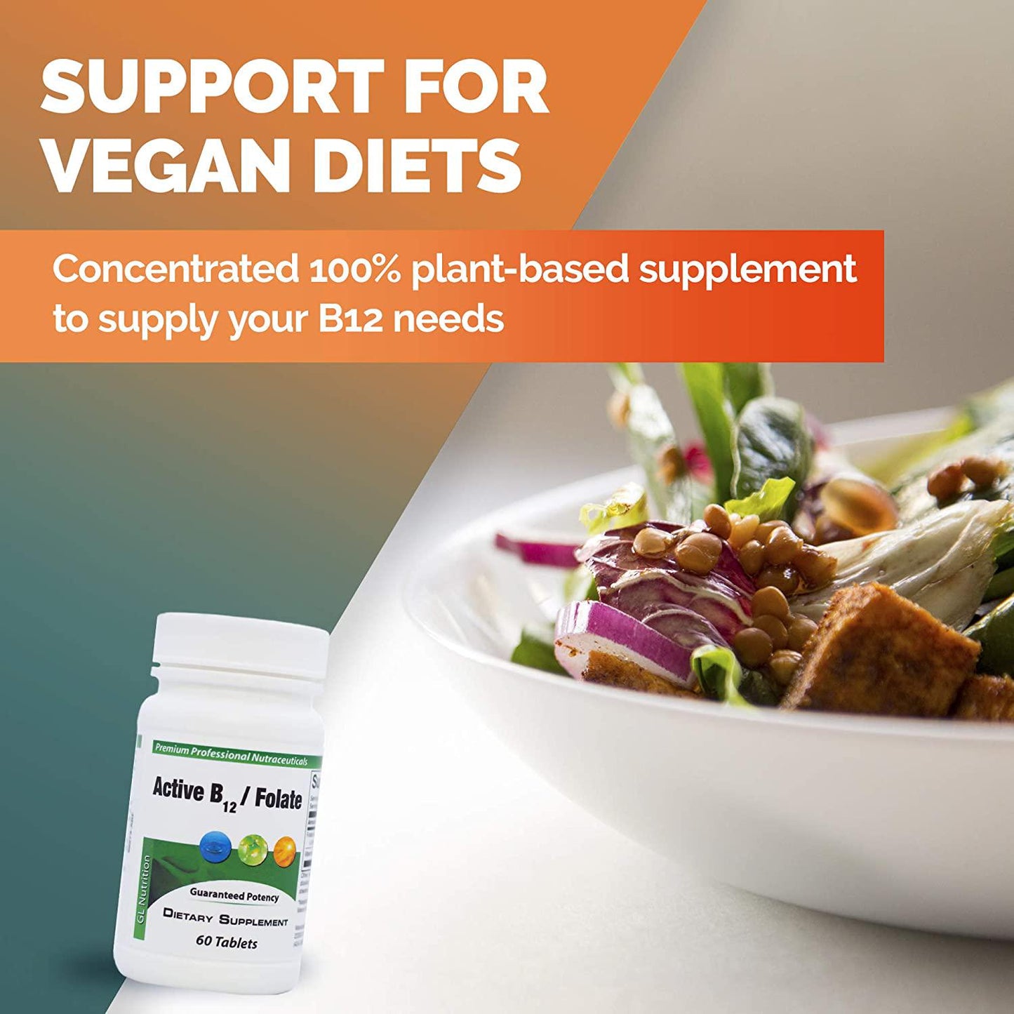 Great Lakes Nutrition Active B12 with Folate, Vegan Vitamin B Supplement for Men and Women, 60 Tablets