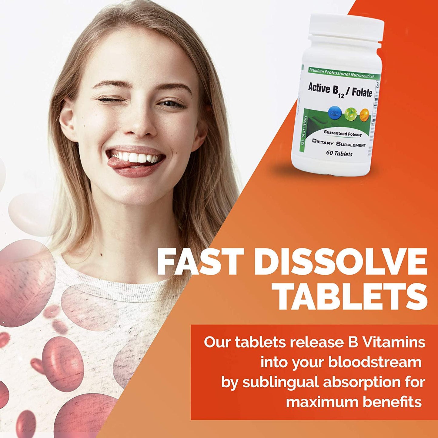 Great Lakes Nutrition Active B12 with Folate, Vegan Vitamin B Supplement for Men and Women, 60 Tablets