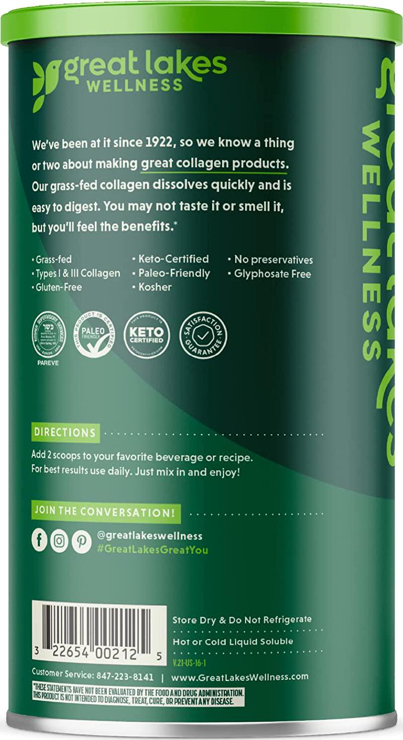 Great Lakes Wellness Collagen Peptides Powder Supplement for Skin Hair Nail Joints - Unflavored - Quick Dissolve Hydrolyzed, Non-GMO, KETO, Paleo Friendly, Gluten-Free, No Preservatives, Halal - 16 oz Canister - 4 pack