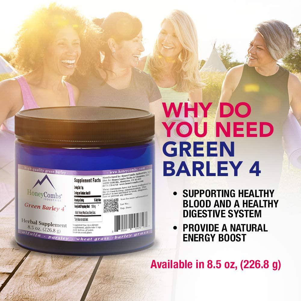 Green Barley 4 – Natural Chlorophyll - Superfood Greens and Chlorophyll Blend Powder Supplement – Nutrient Rich Organic Alfalfa, Barley Grass, Parsley and Wheat Grass Supplement, 8.5 Oz Powder