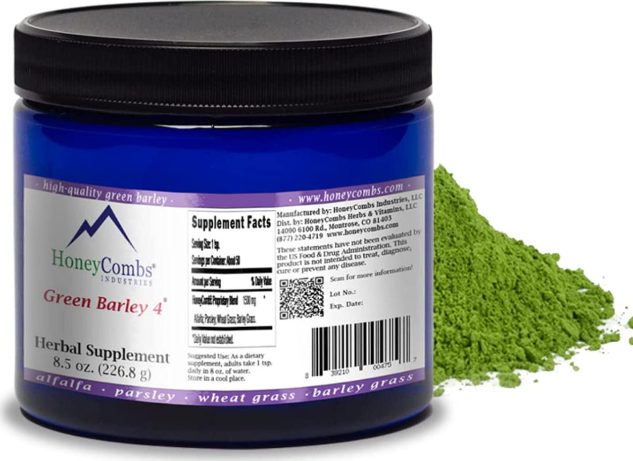 Green Barley 4 – Natural Chlorophyll - Superfood Greens and Chlorophyll Blend Powder Supplement – Nutrient Rich Organic Alfalfa, Barley Grass, Parsley and Wheat Grass Supplement, 8.5 Oz Powder