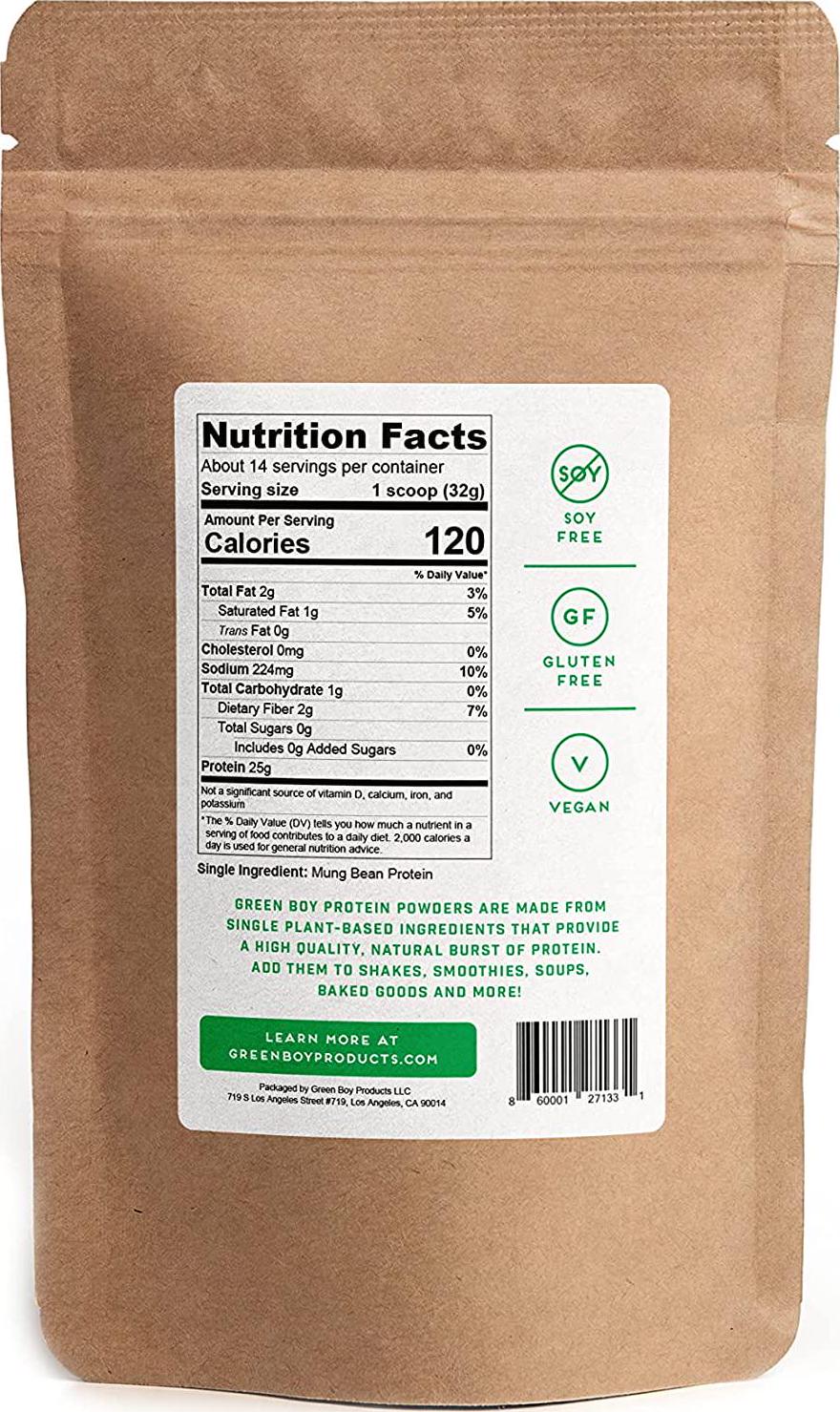 Green Boy Plant-based Mung Bean Protein Powder Made From Single Ingredient, Vegan and Clean Alternatives for Plant Protein, Good for Cooking, Baking and Smoothies, No Added Sugar, Soy or Gluten (16oz)