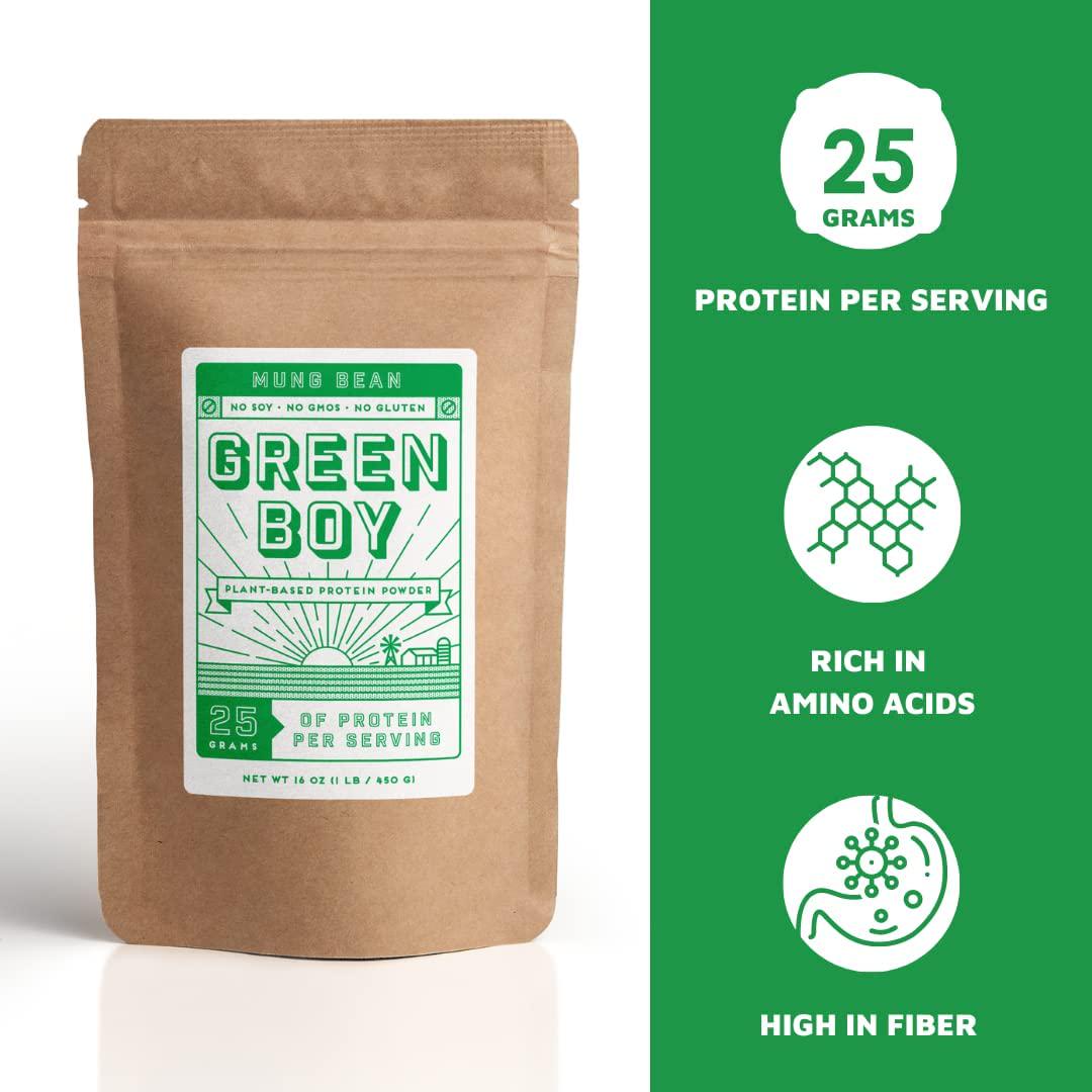 Green Boy Plant-based Mung Bean Protein Powder Made From Single Ingredient, Vegan and Clean Alternatives for Plant Protein, Good for Cooking, Baking and Smoothies, No Added Sugar, Soy or Gluten (16oz)