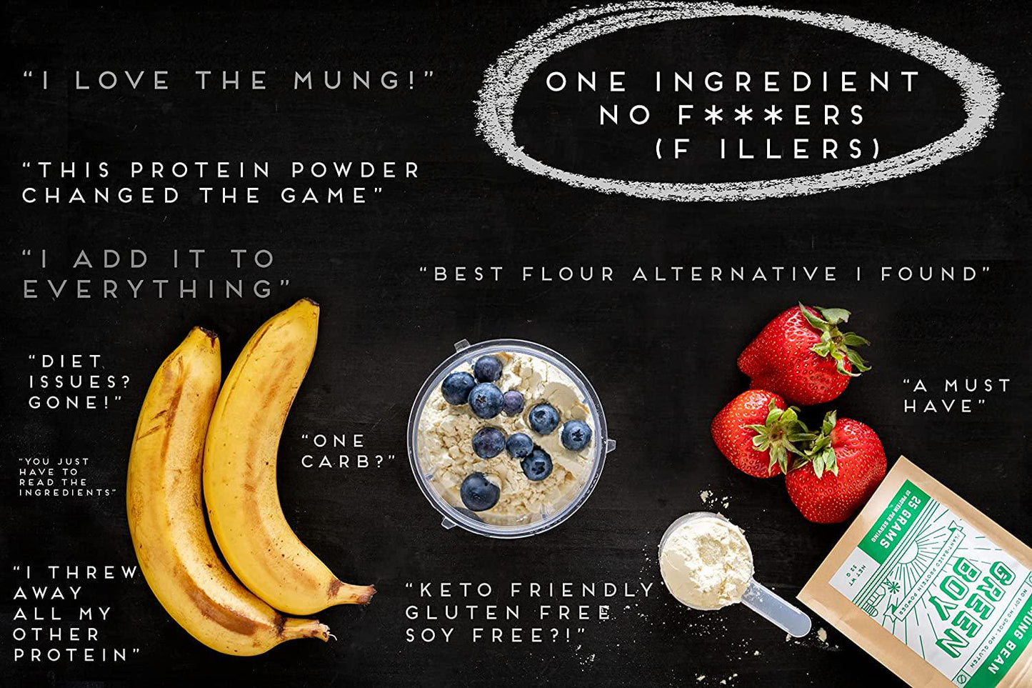 Green Boy Plant-based Mung Bean Protein Powder Made From Single Ingredient, Vegan and Clean Alternatives for Plant Protein, Good for Cooking, Baking and Smoothies, No Added Sugar, Soy or Gluten (16oz)