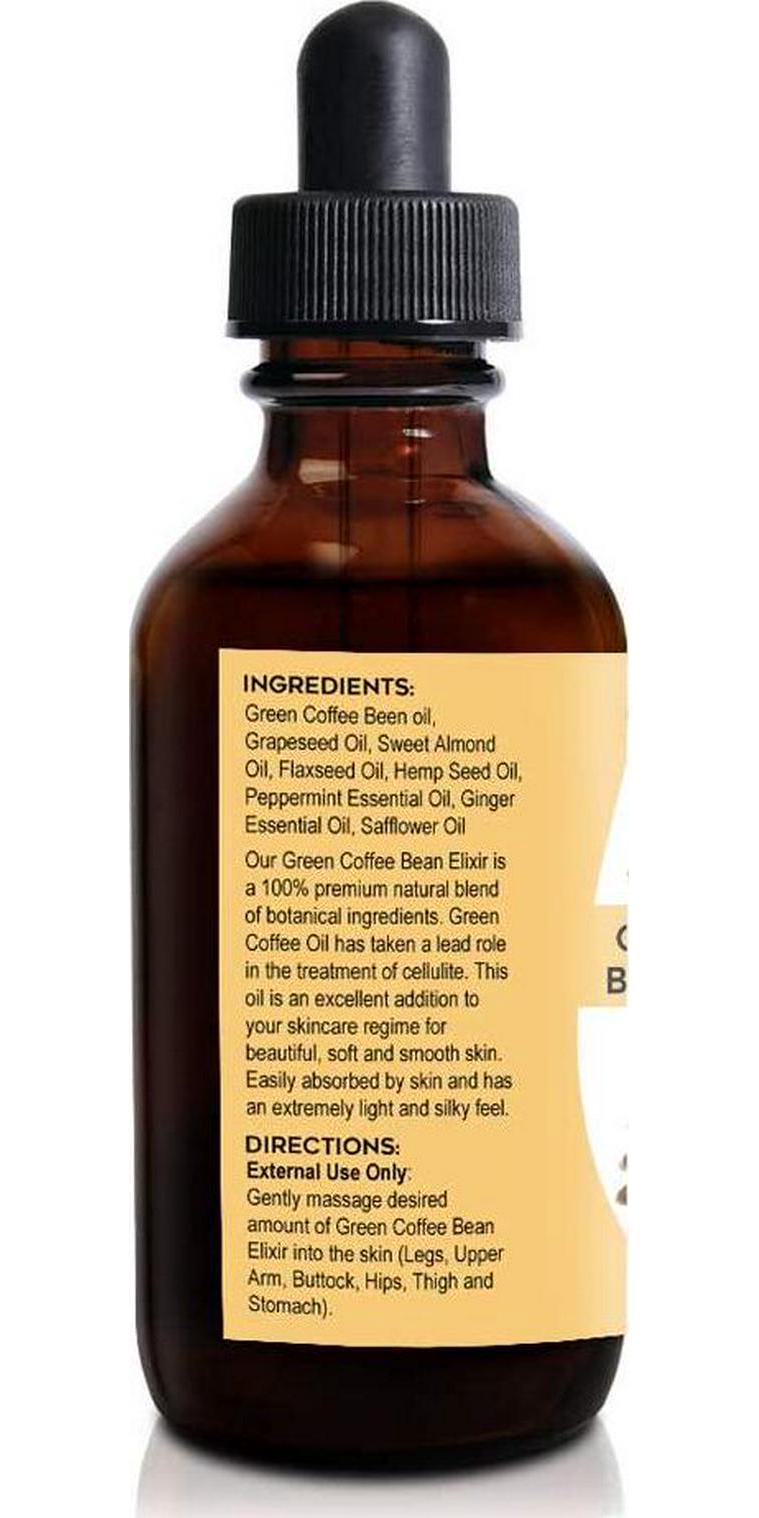 Green Coffee Bean Elixir Oil 4 oz -100% Pure Unrefined Blended Total Body Massage Oil for Cellulite, Weight Loss, Massage, Smoother, Firmer Skin